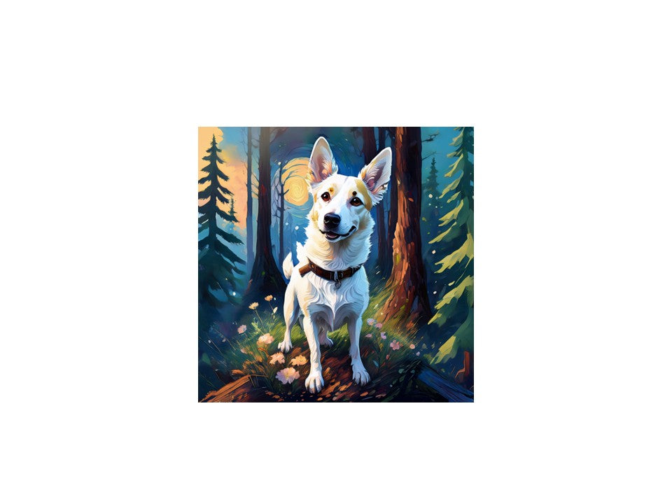 White/Tan Dog Forest Walk