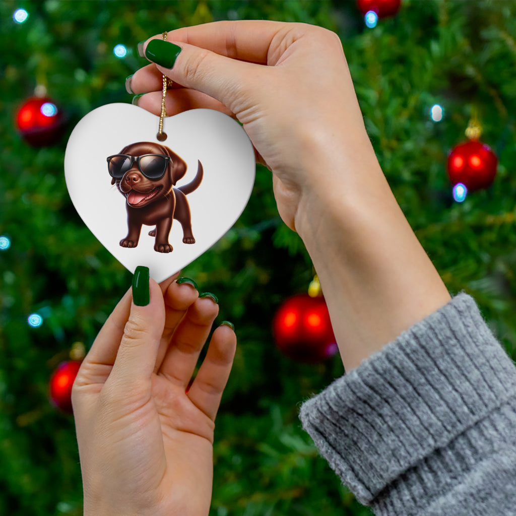 Chocolate Lab w/ sunglasses Ceramic Ornament