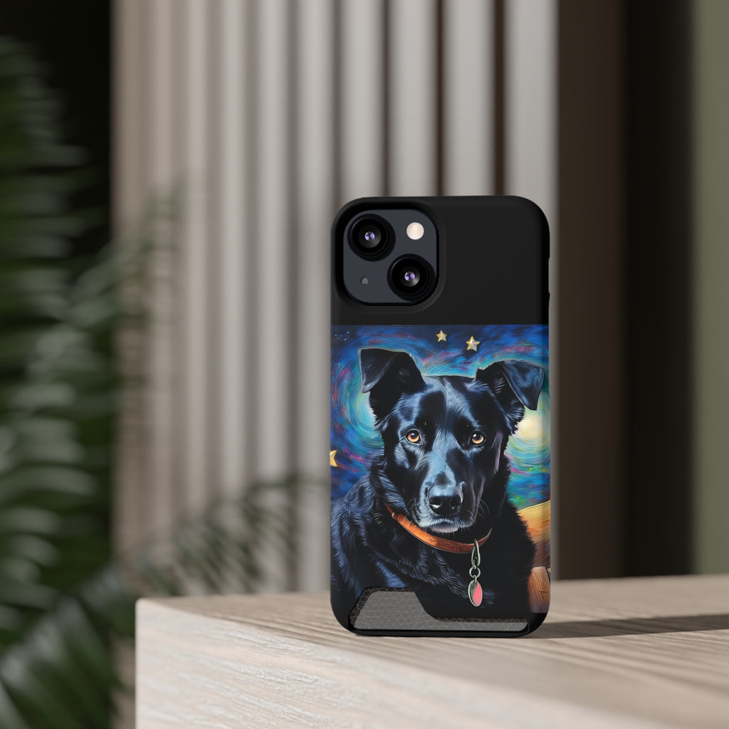 Black Shepherd Lab Stary Night Phone Case with Card Holder