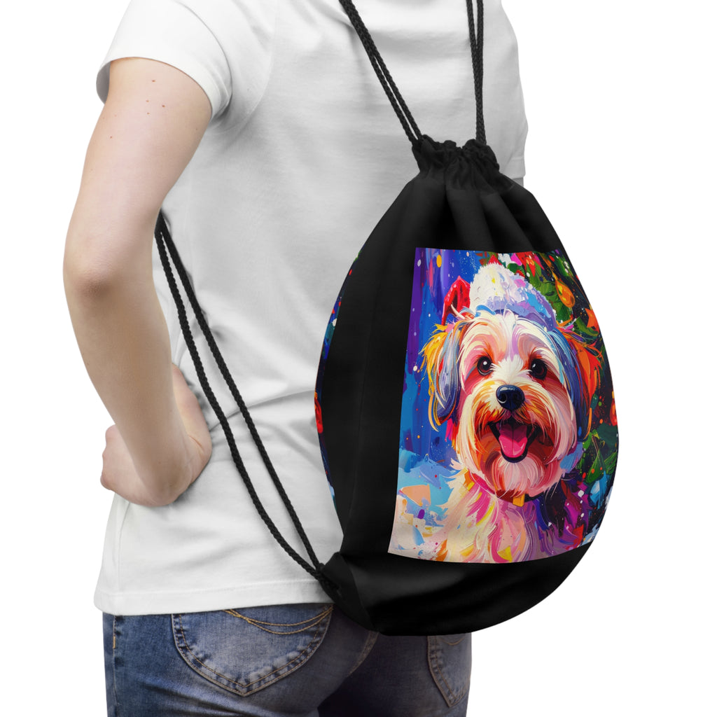 Yorkie Holiday II Drawstring Bag