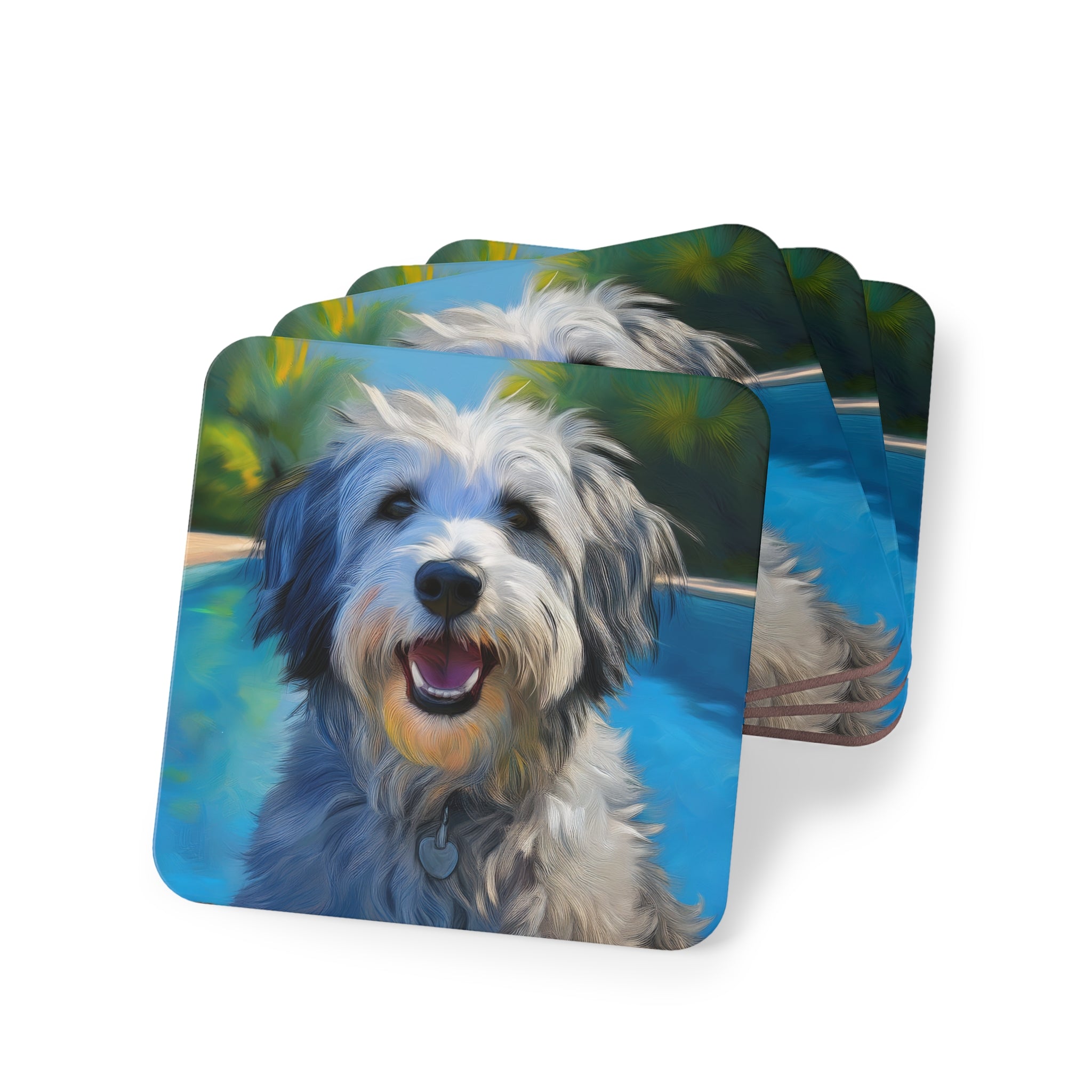 Grey Shaggy Dog Poolside Coasters