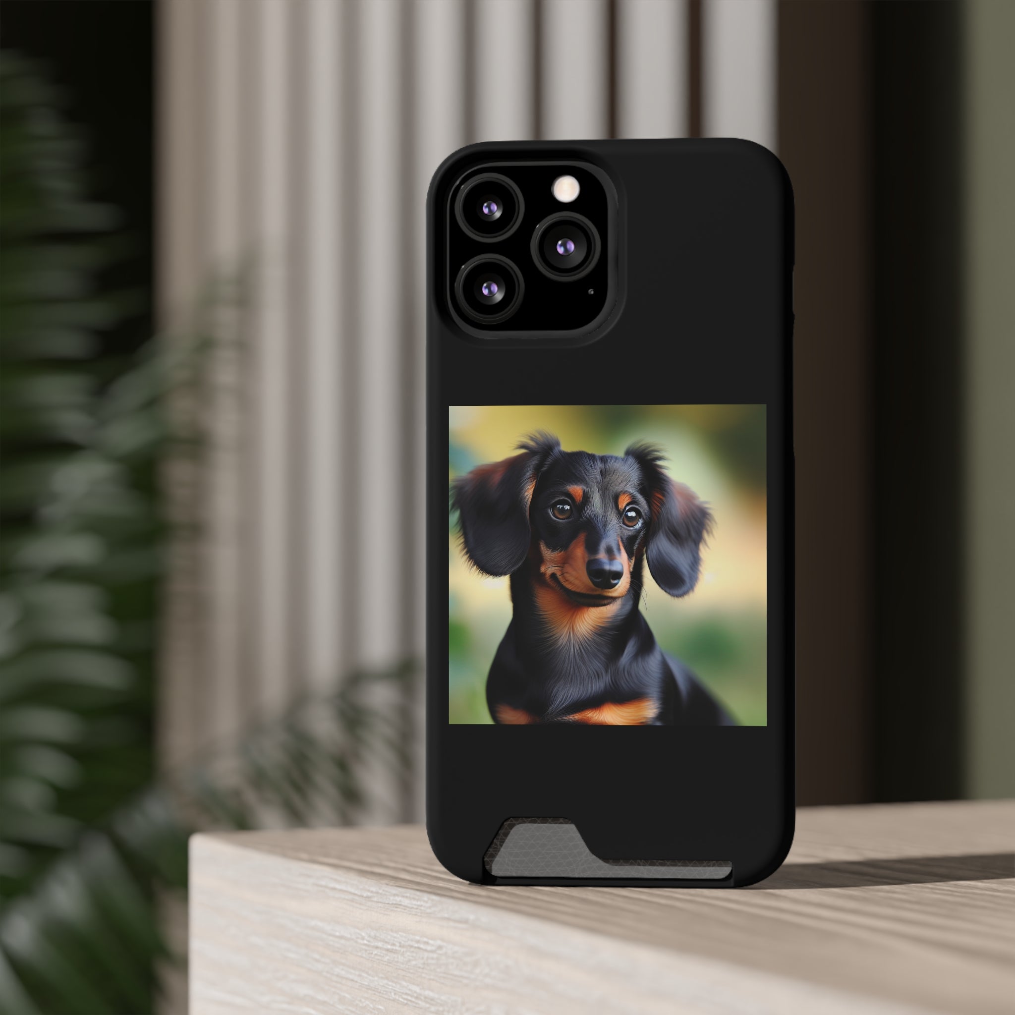 Dachshund Black and Brown Phone Case with Card Holder