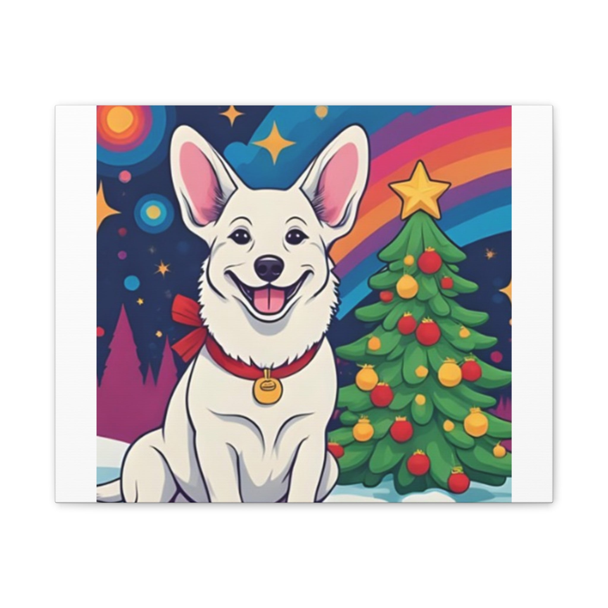 White Corgi Holiday Canvas Stretched, 0.75"
