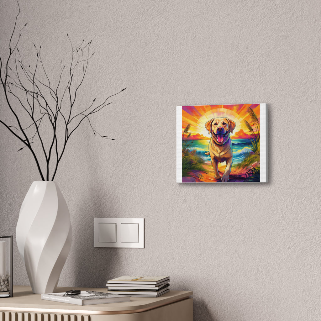 Yellow Lab Sunset Beach Canvas Stretched, 0.75"
