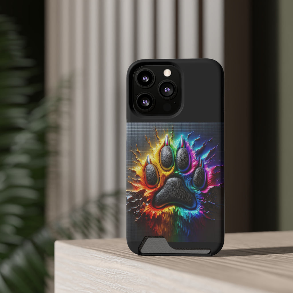 Electric Rainbow Dog Paw Phone Case with Card Holder