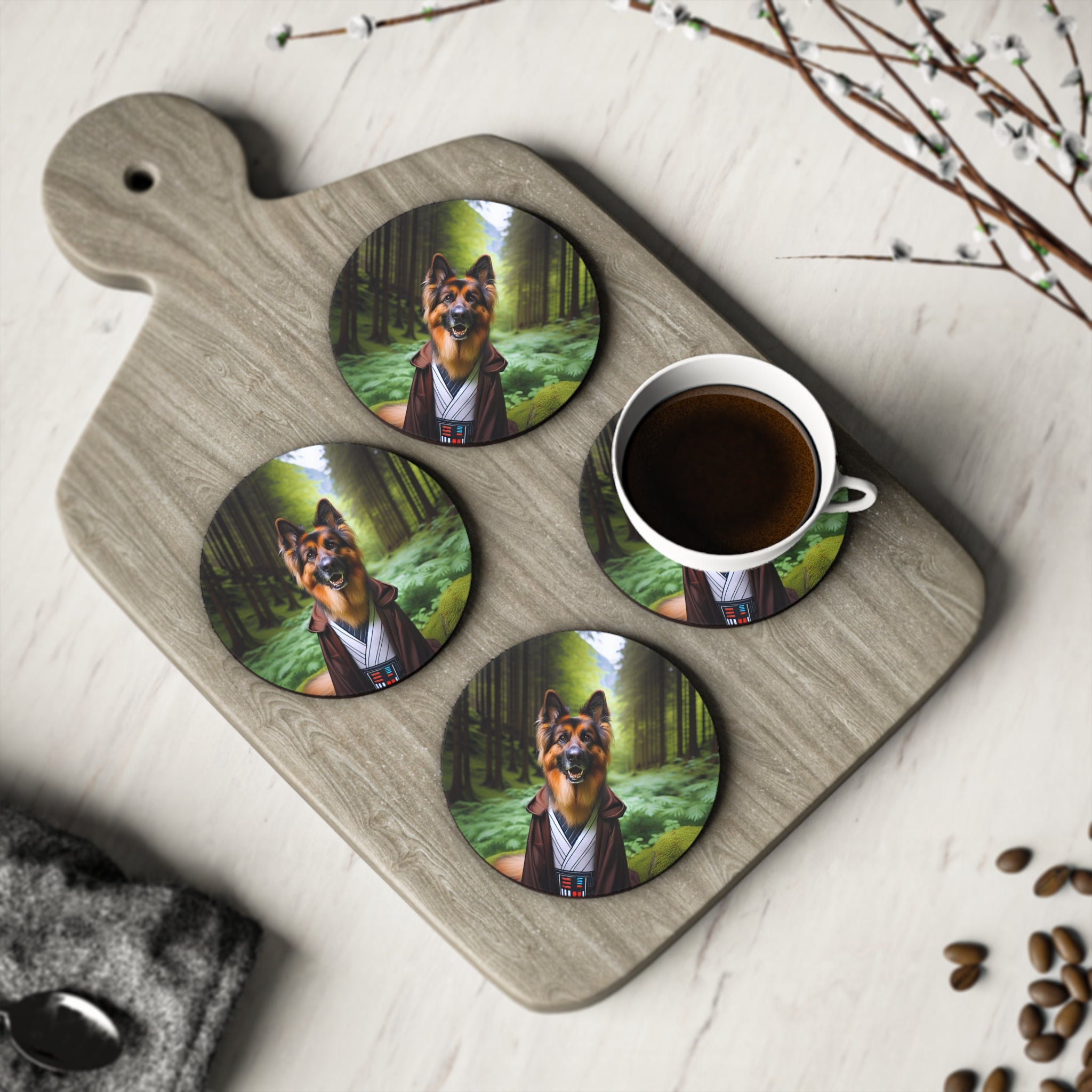 German Shepherd Forest Night Coasters