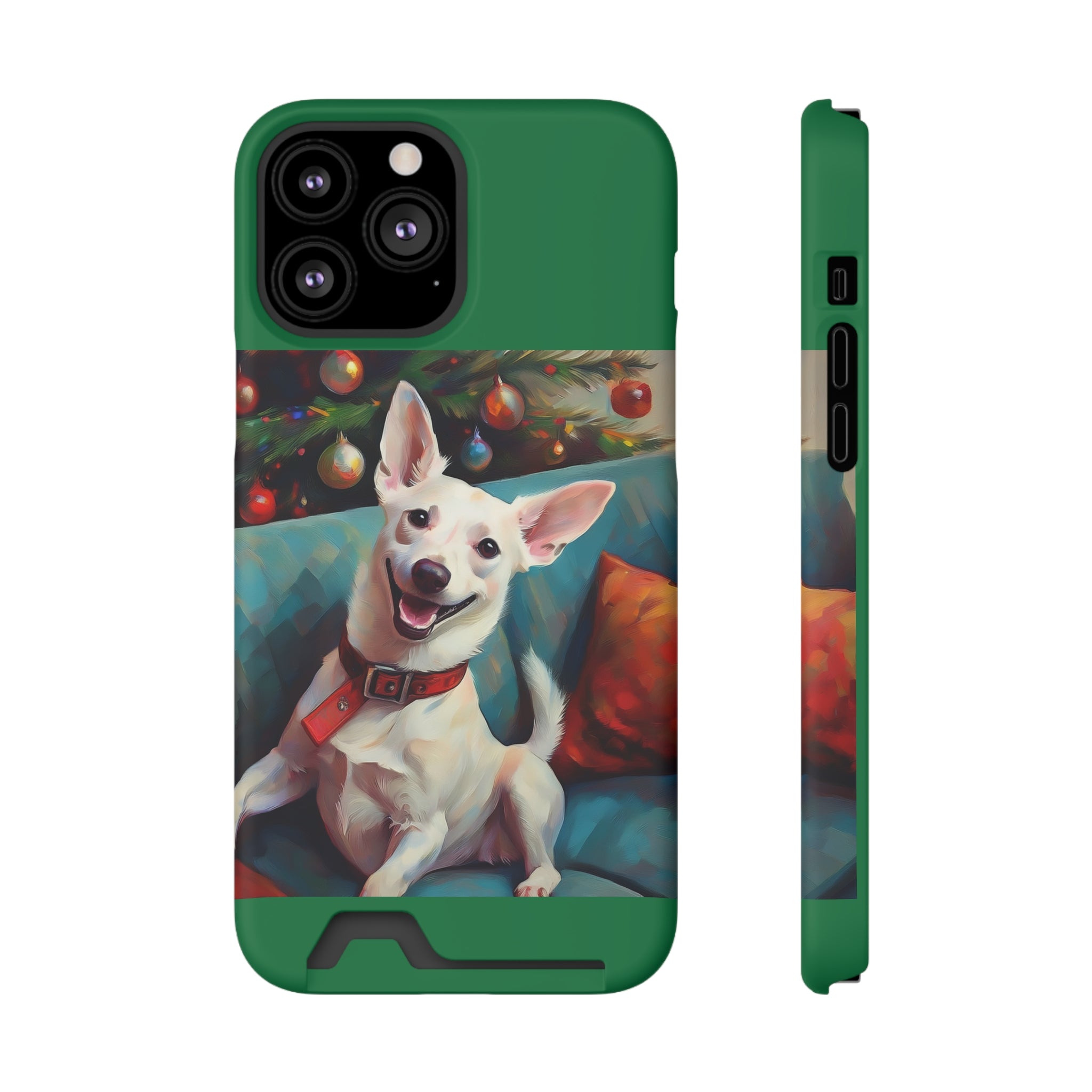 White Corgi Holiday II Phone Case with Card Holder