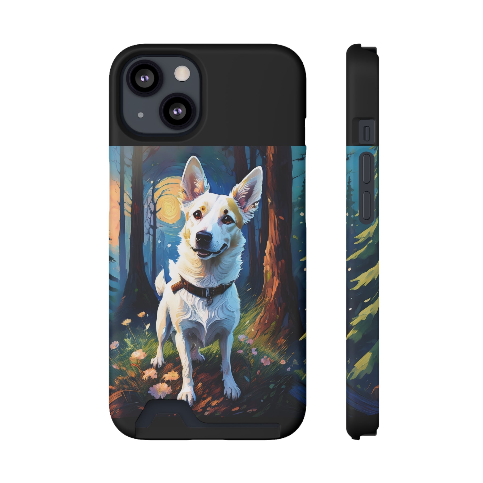 White/Tan Dog Forest Walk Phone Case with Card Holder