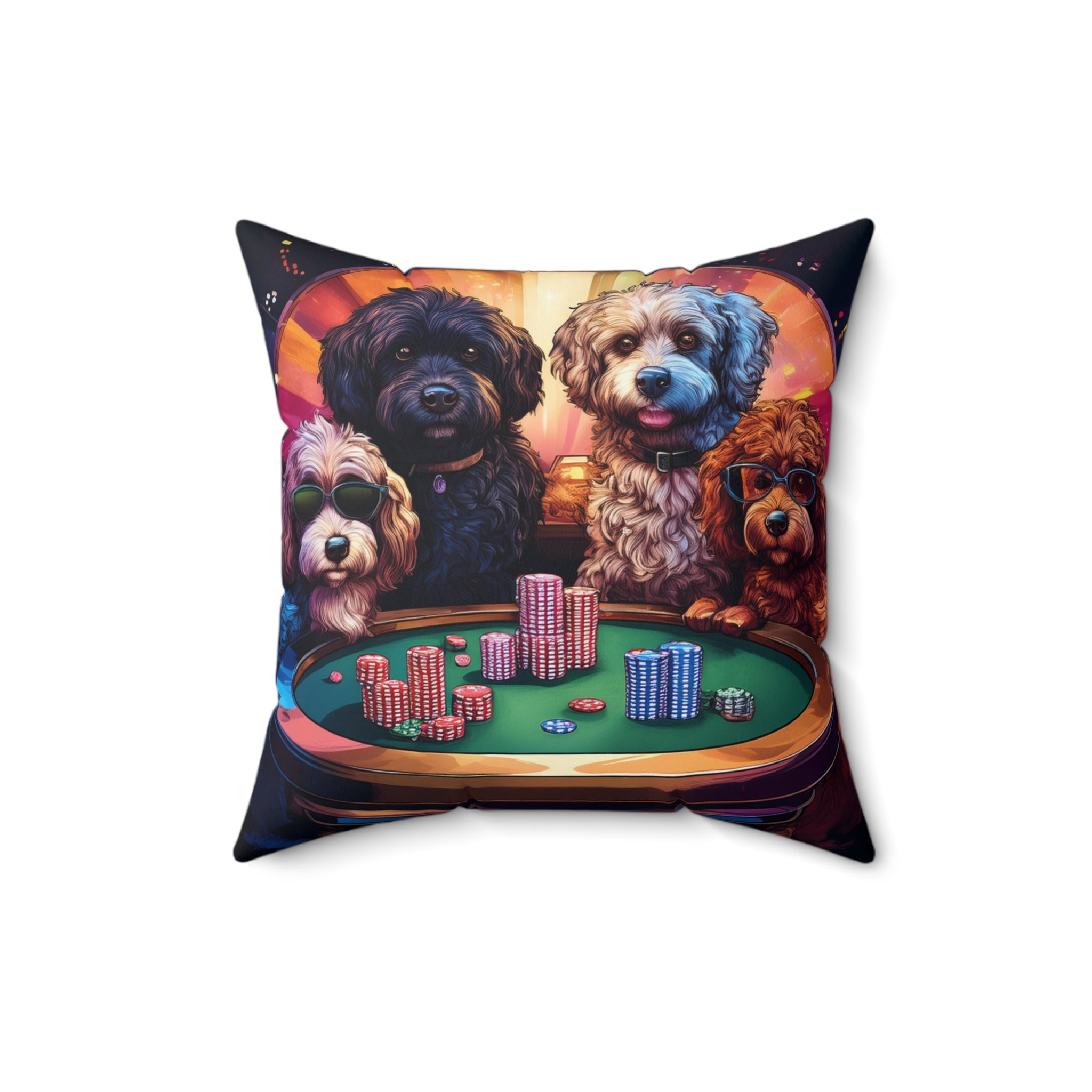 Doodle Poker Night Polyester Square Pillow