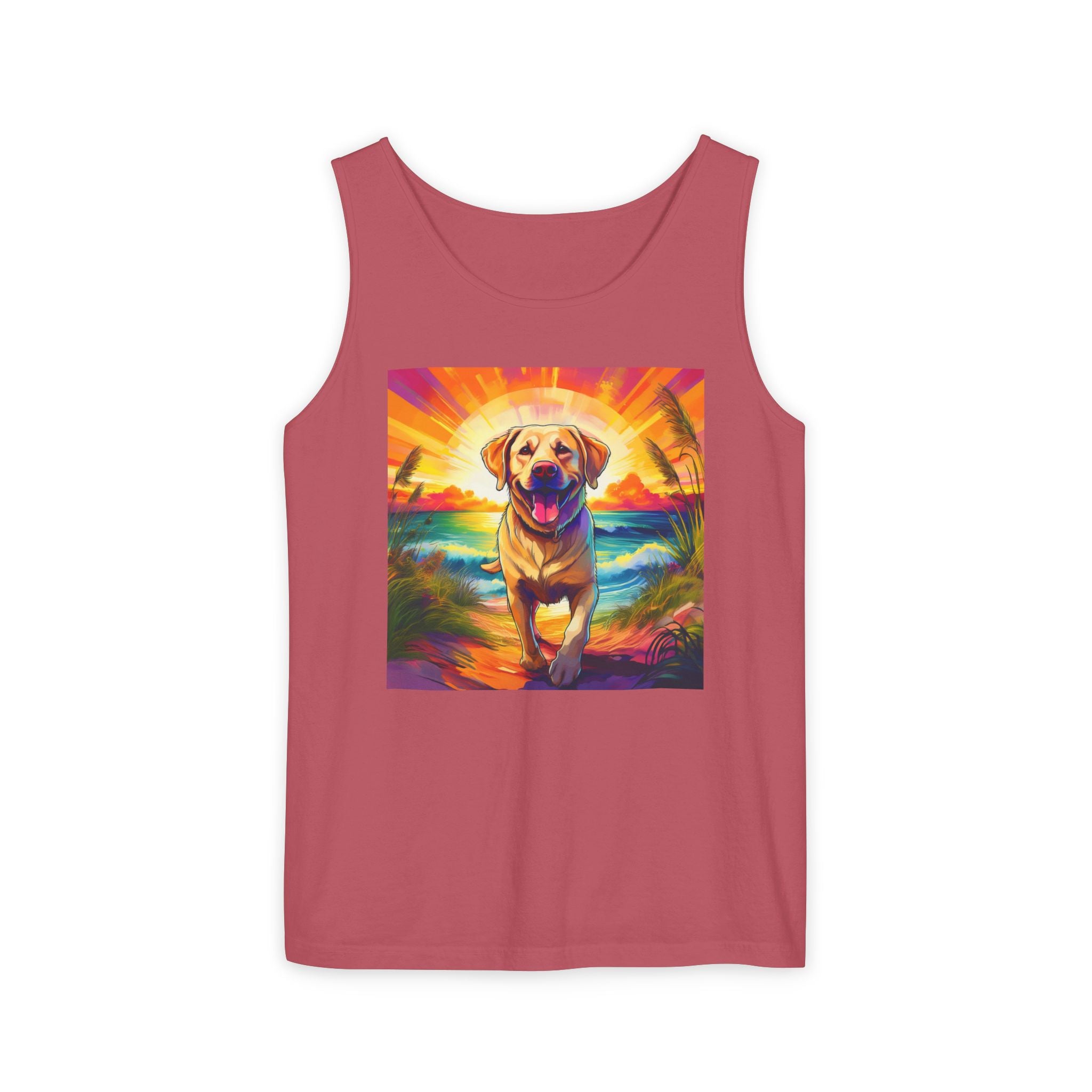 Yellow Lab Sunset Beach Unisex Tank Top