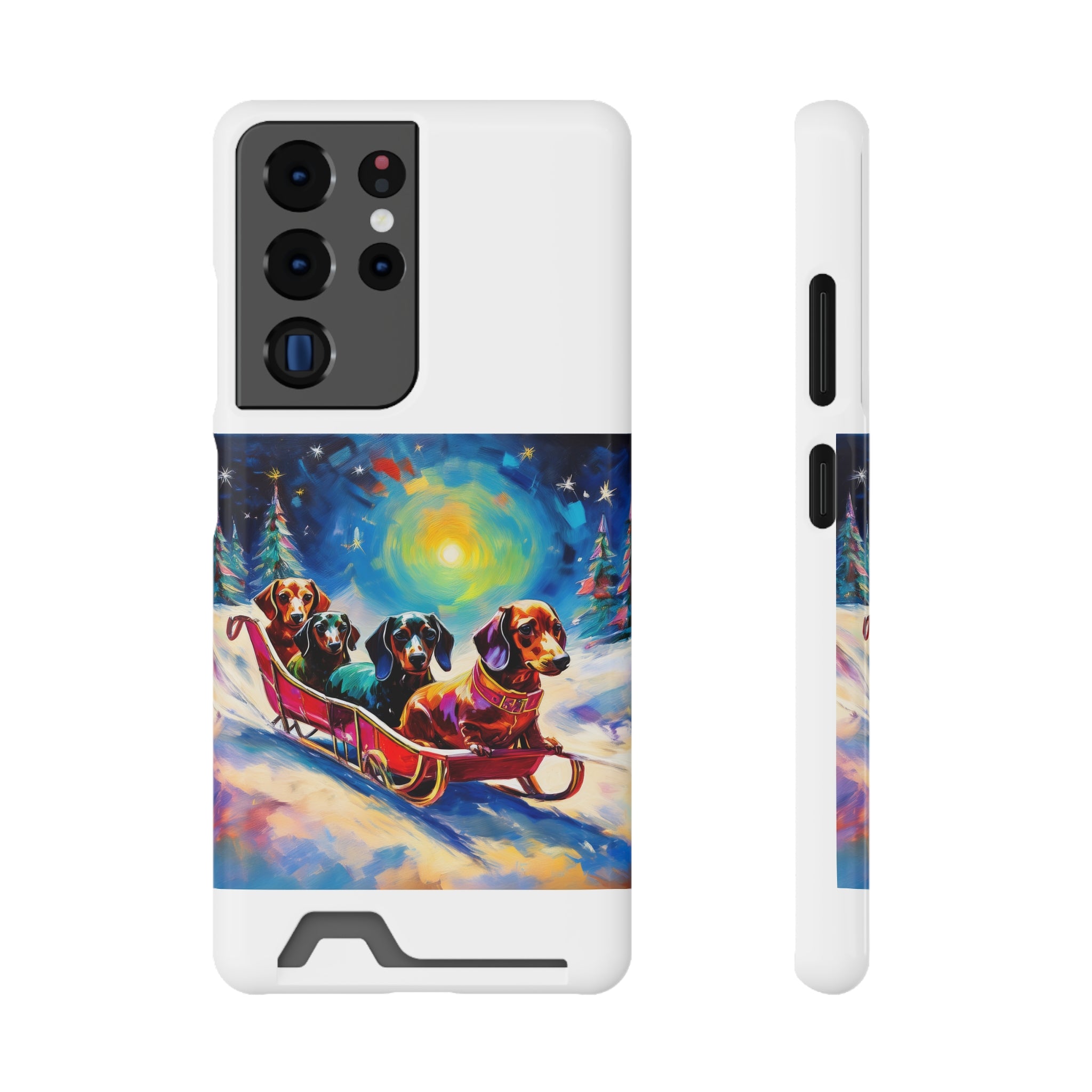 Dachshund Night Sleighride Phone Case with Card Holder