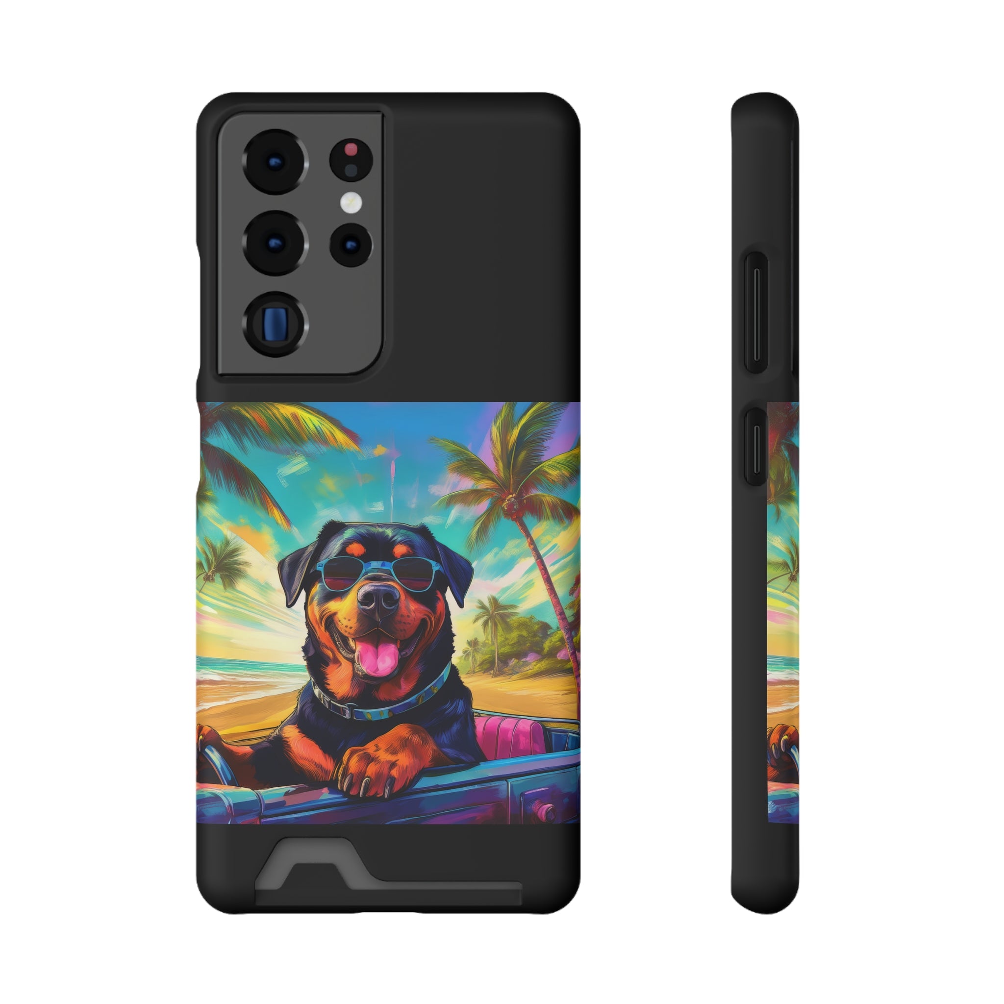 Rottweiler Beach Drive Phone Case with Card Holder