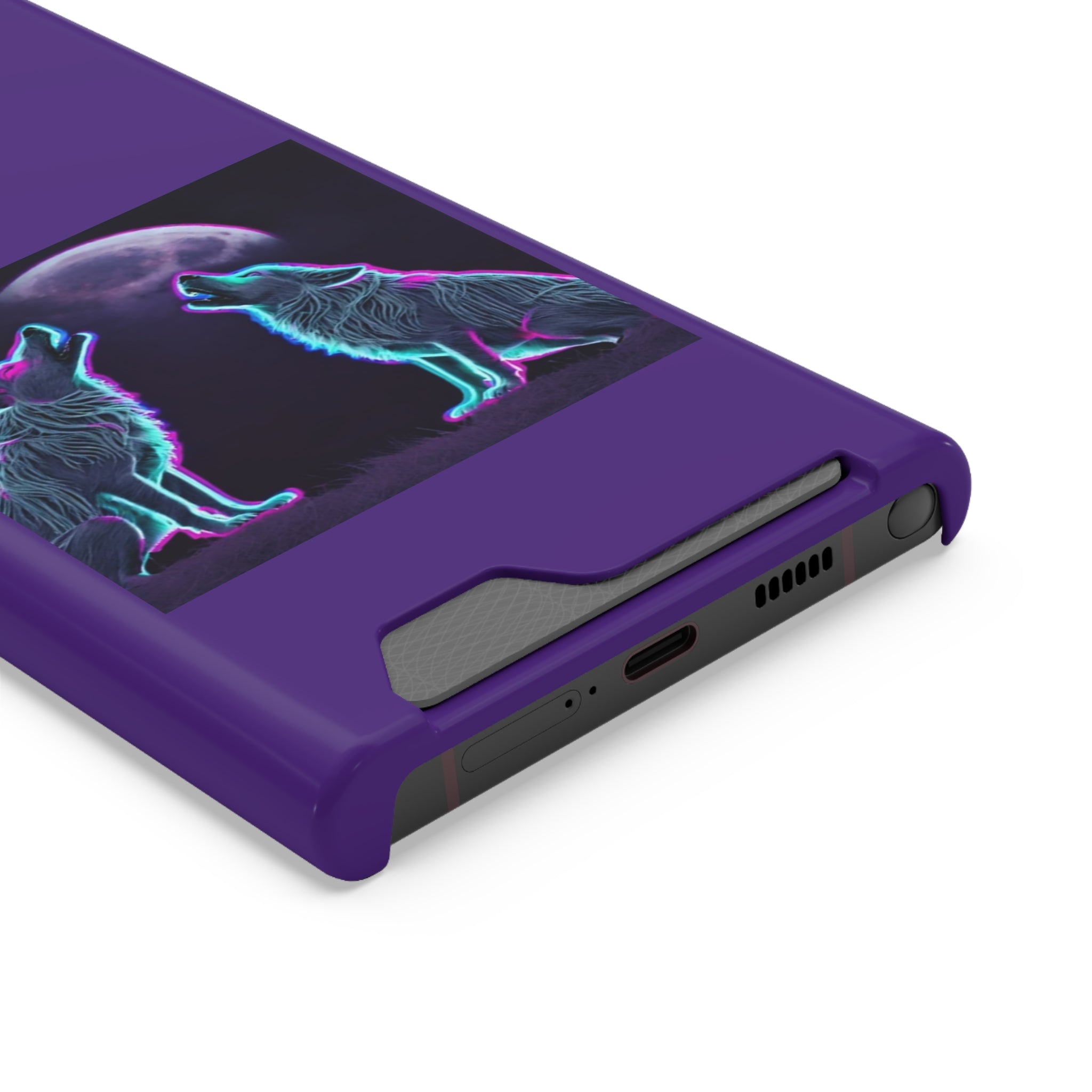 Neon Wolves Howling Phone Case with Card Holder