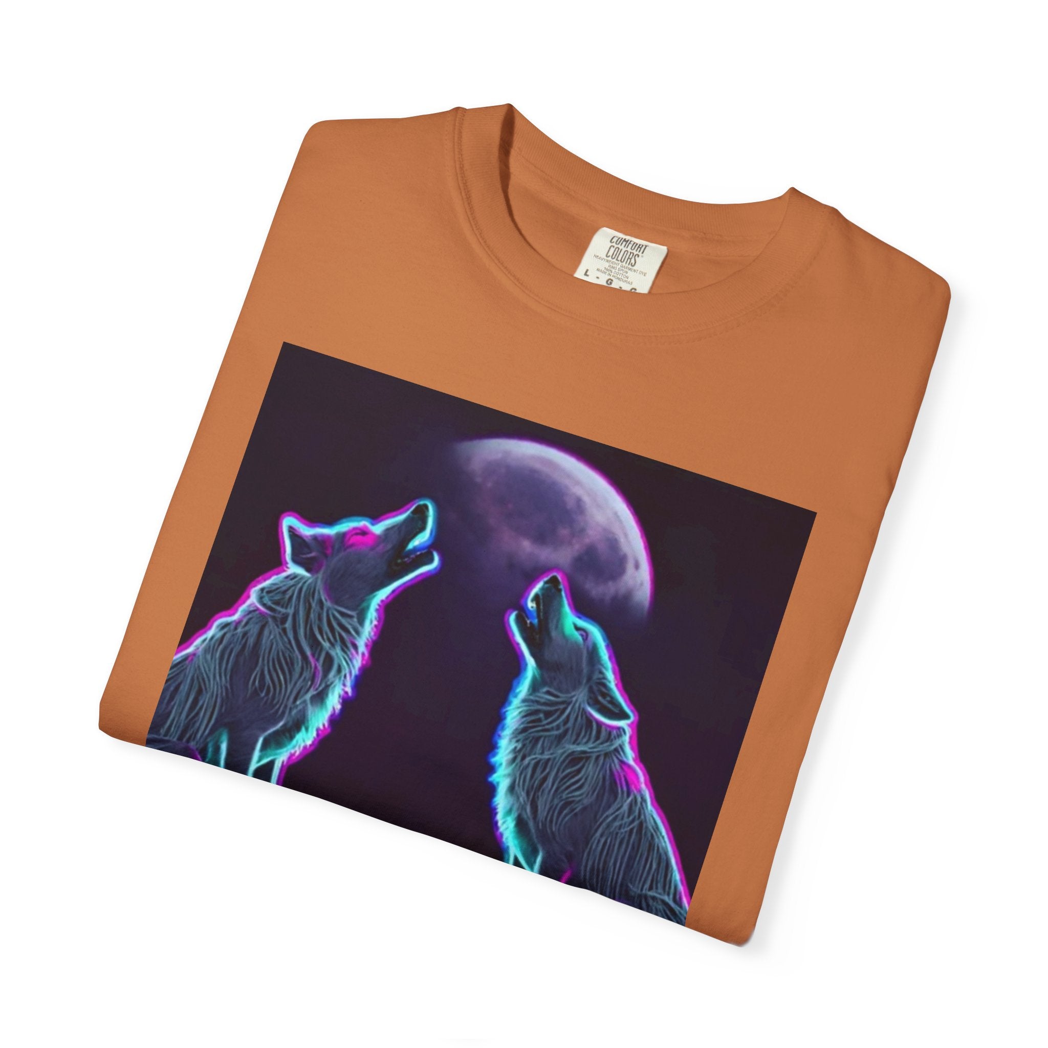 Neon Wolves Howling Unisex Garment-Dyed T-shirt