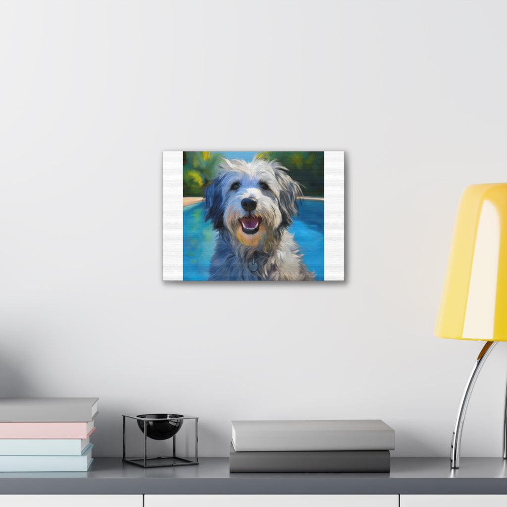 Grey Shaggy Dog Poolside Canvas Stretched, 0.75"