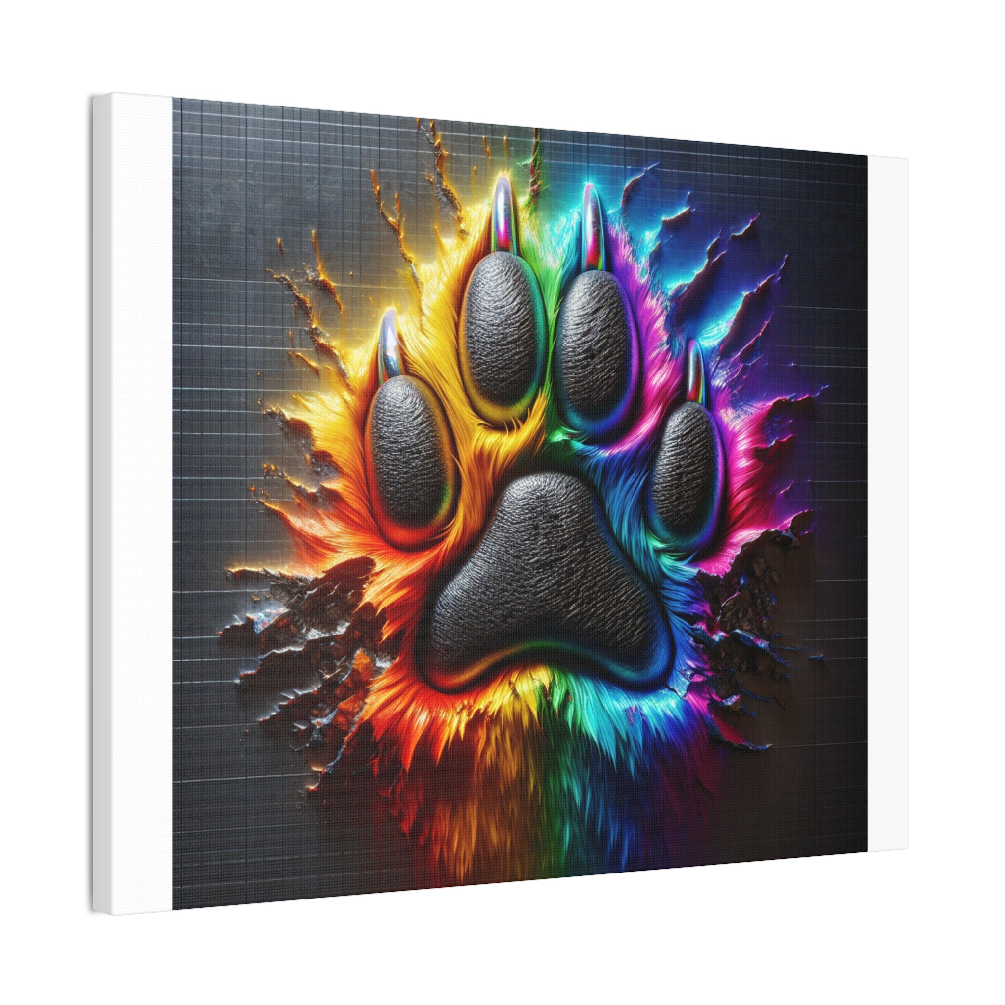 Electric Rainbow Dog Paw Canvas Stretched, 0.75"