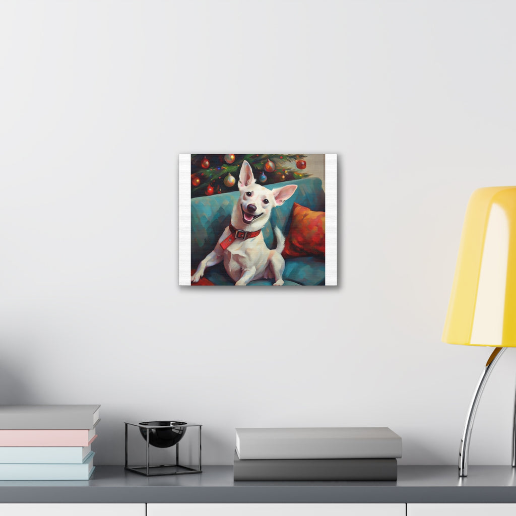 White Corgi Holiday II Canvas Painting