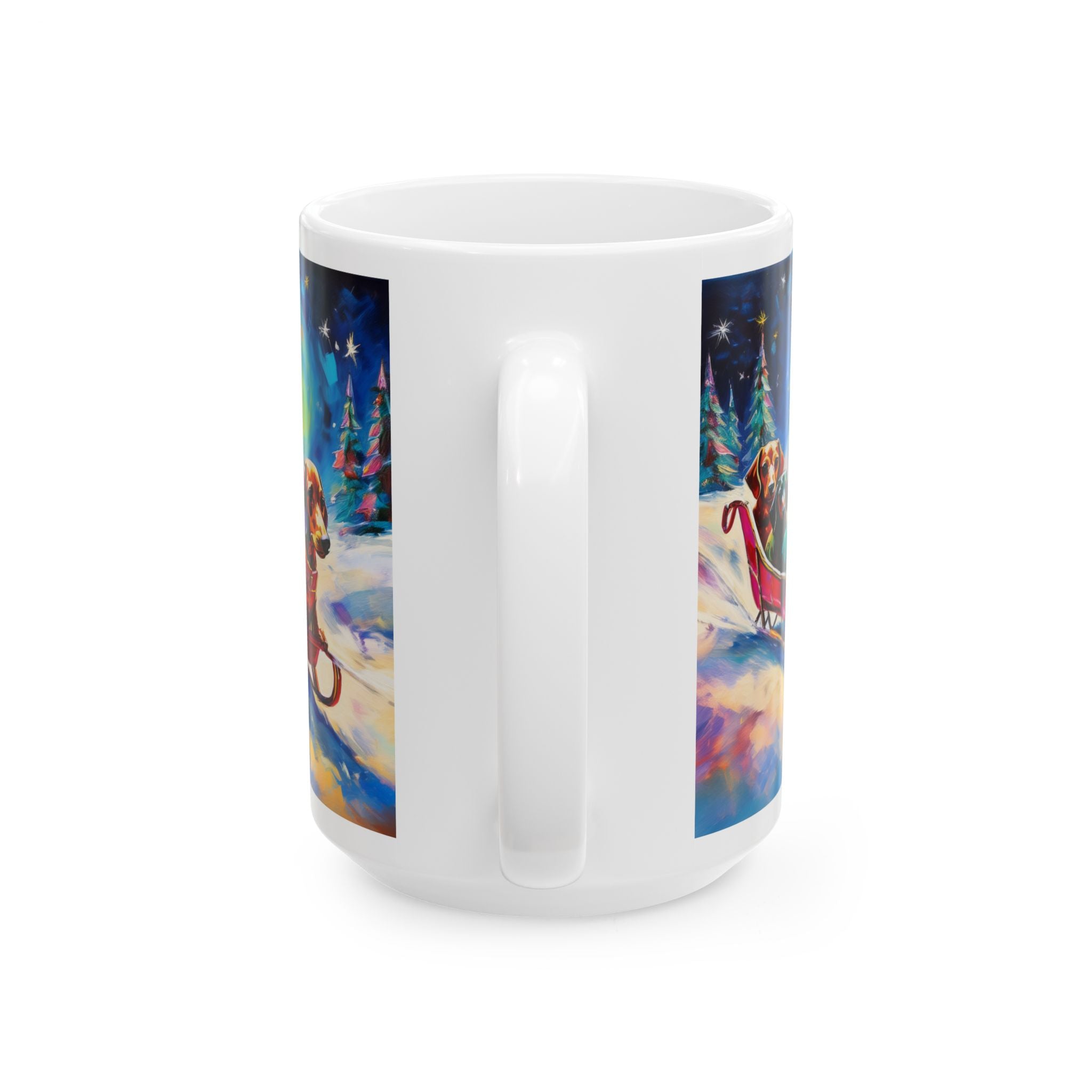 Dachshund Night Sleighride Ceramic Mug, (11oz, 15oz)