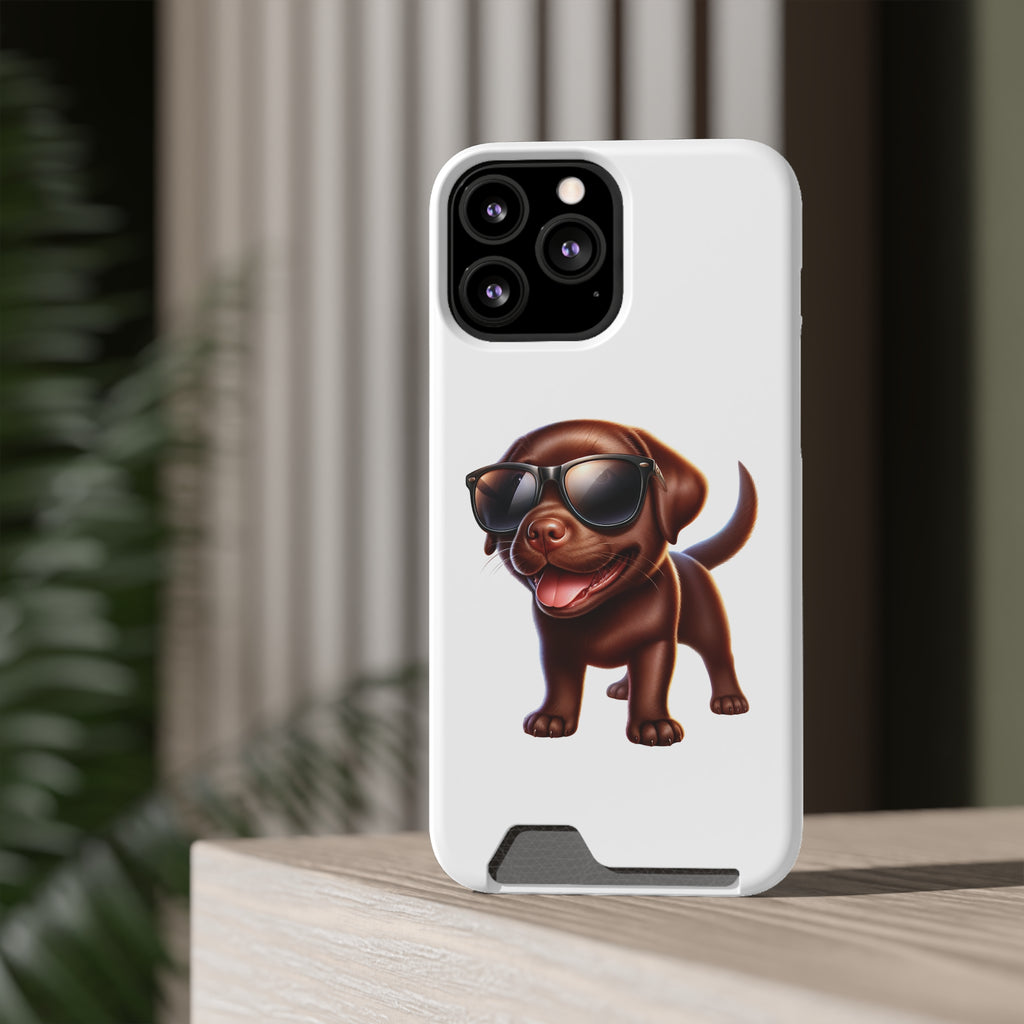 Chocolate Lab with Sunglasses Phone Case with Card Holder