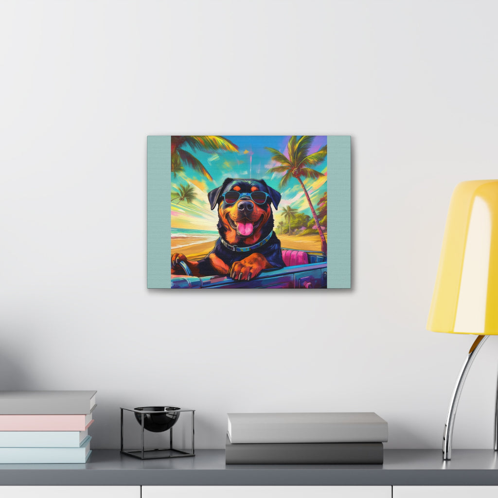 Rottweiler Beach Drive Canvas Painting