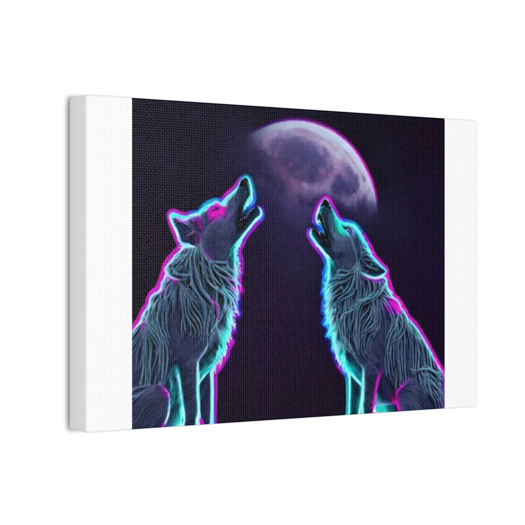 Neon Wolves Howling Canvas Stretched, 0.75"
