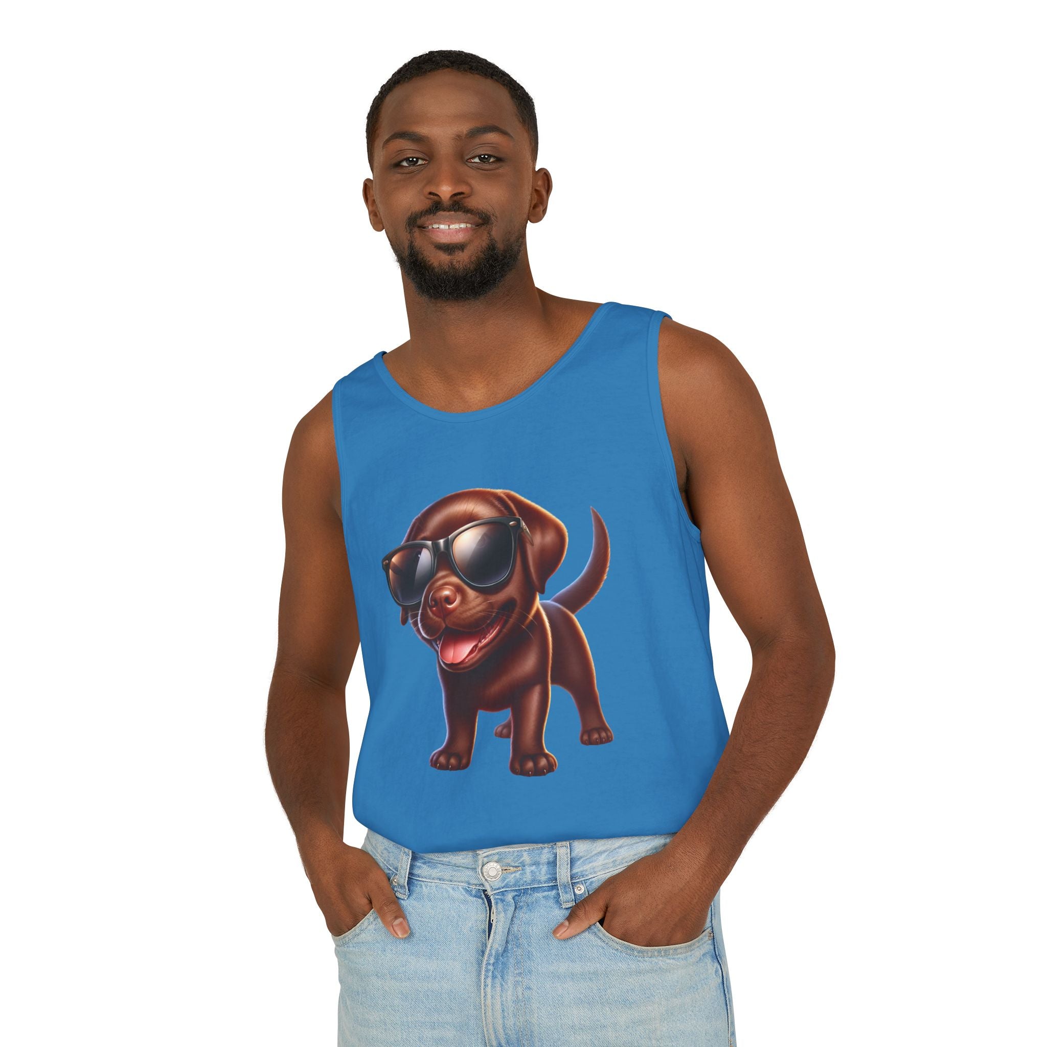 Chocolate Lab w/ sunglasses Unisex Tank Top