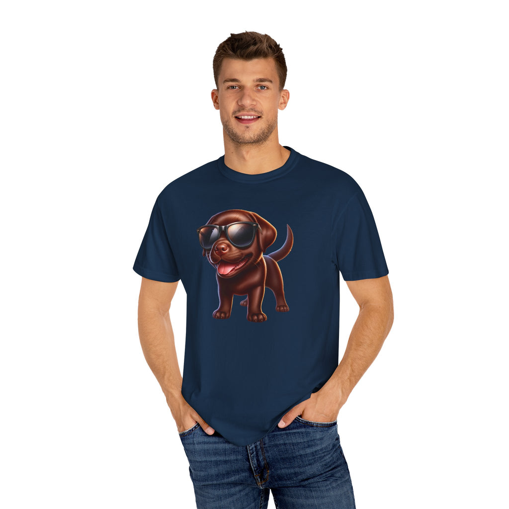 Chocolate Lab w/ sunglasses Unisex Garment-Dyed T-shirt