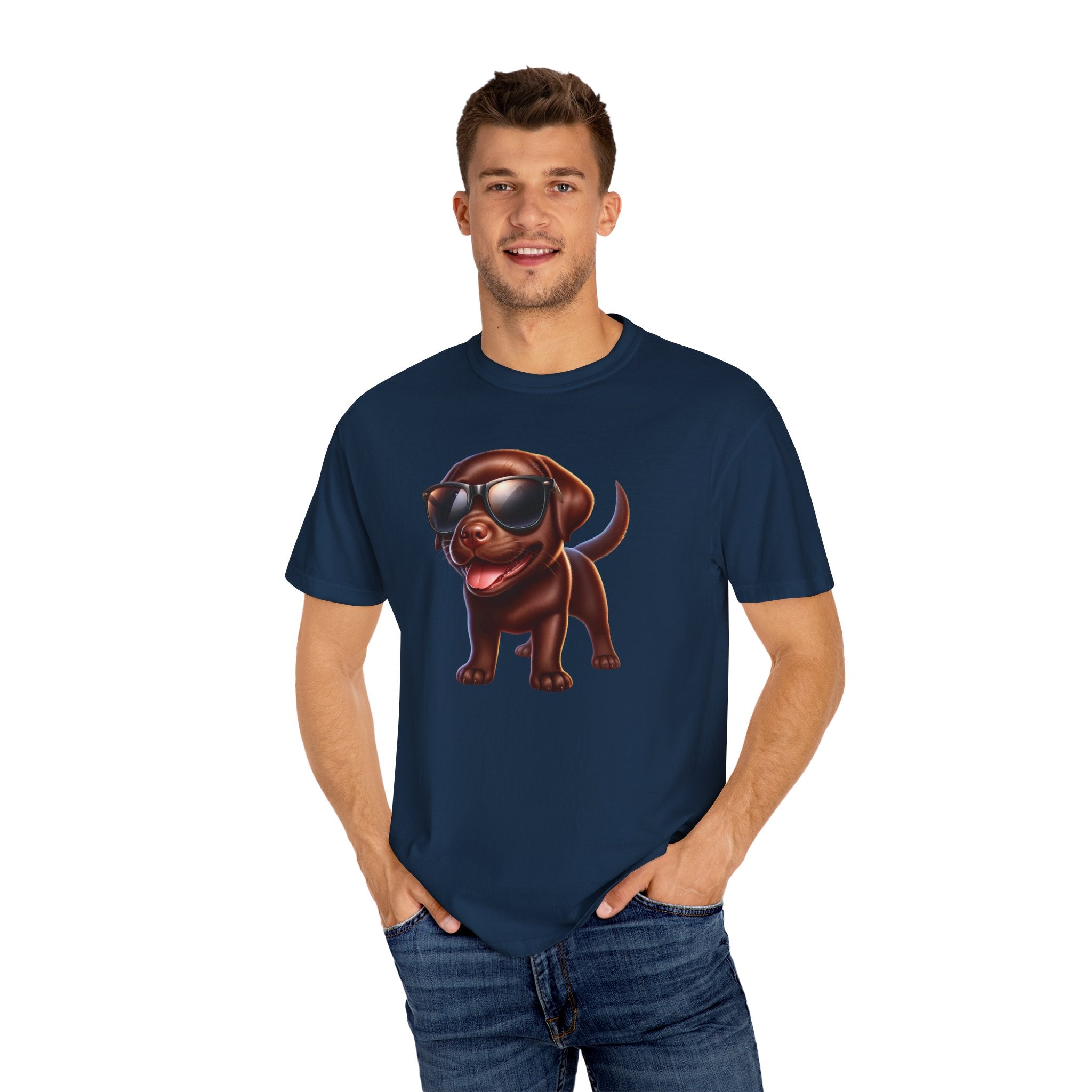 Chocolate Lab w/ sunglasses Unisex Garment-Dyed T-shirt
