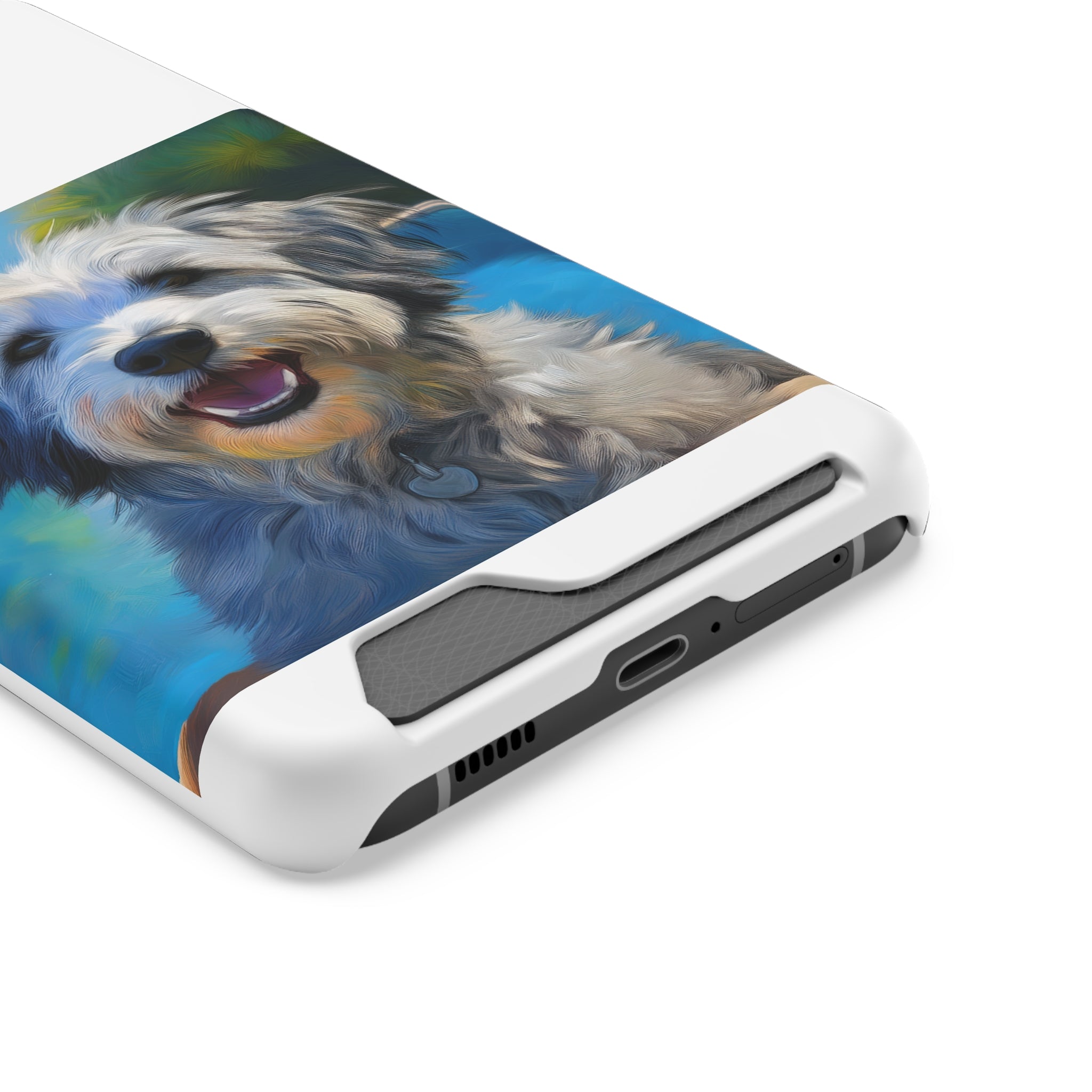 Grey Shaggy Dog Poolside Phone Case with Card Holder