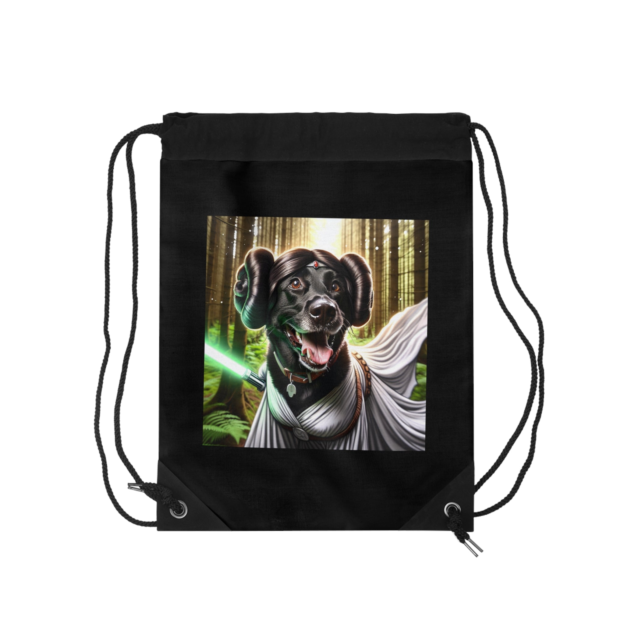 Black Lab Galaxy Princess Drawstring Bag