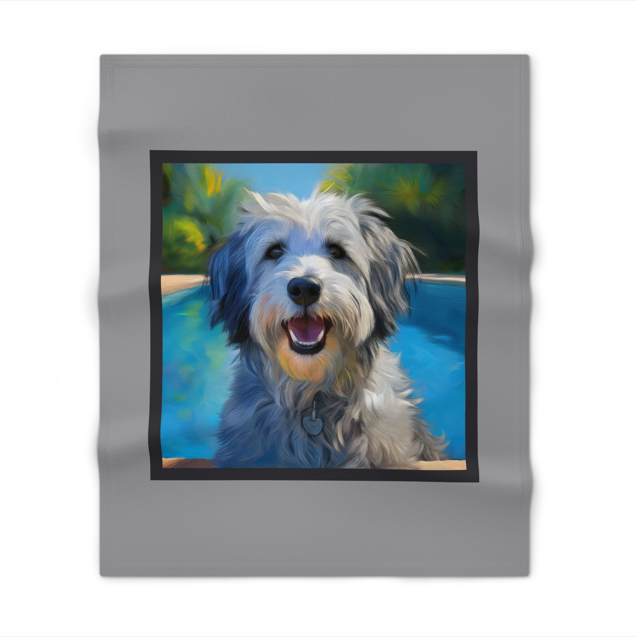 Grey Shaggy Dog Poolside Throw Blanket