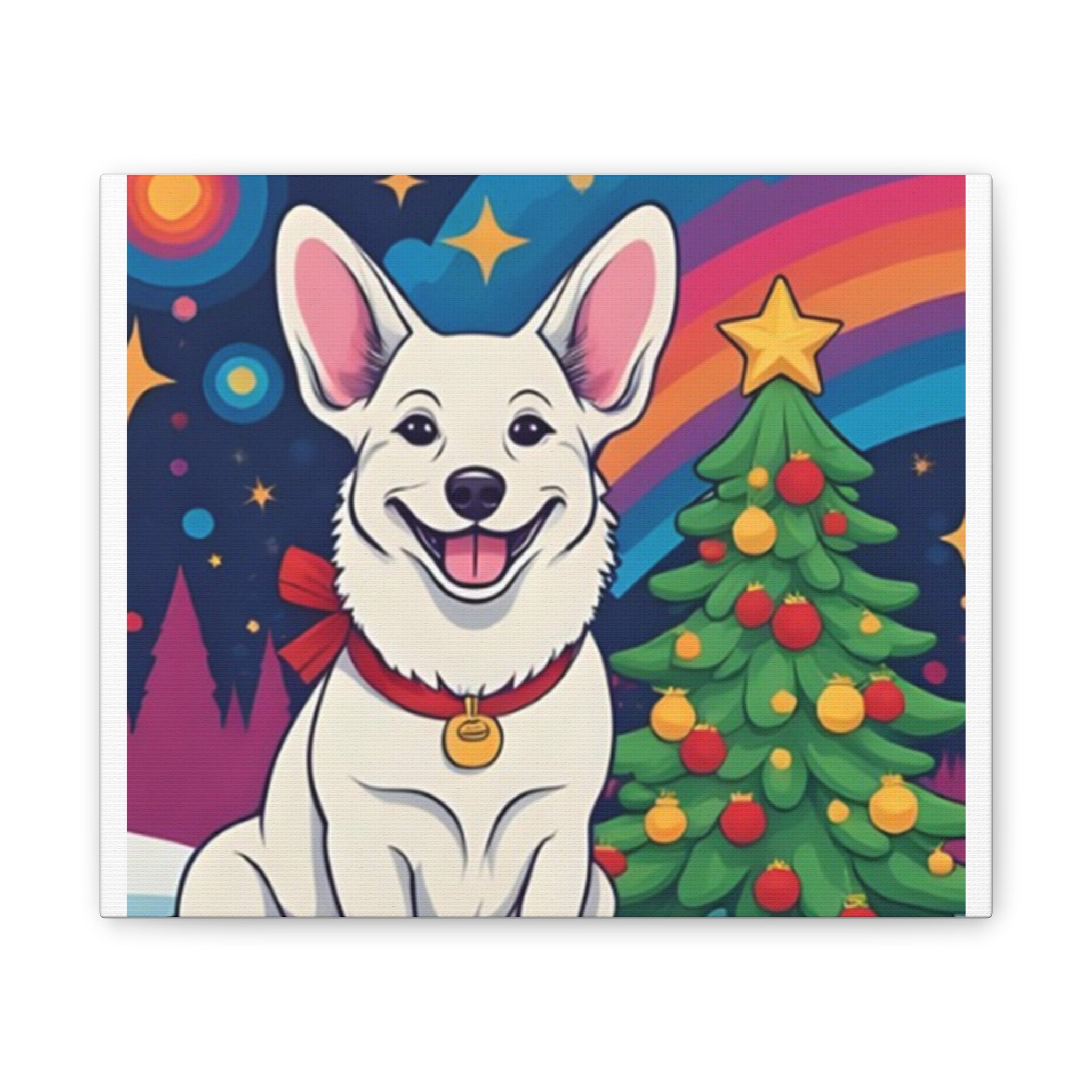 White Corgi Holiday Canvas Stretched, 0.75"