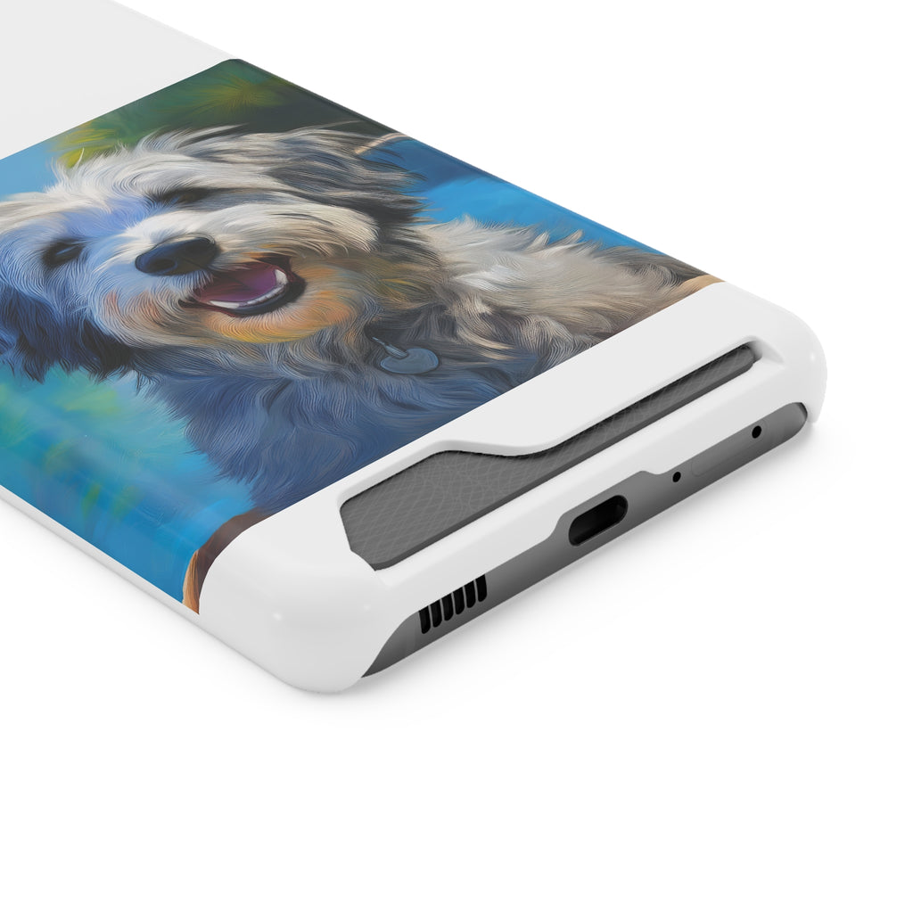 Grey Shaggy Dog Poolside Phone Case with Card Holder