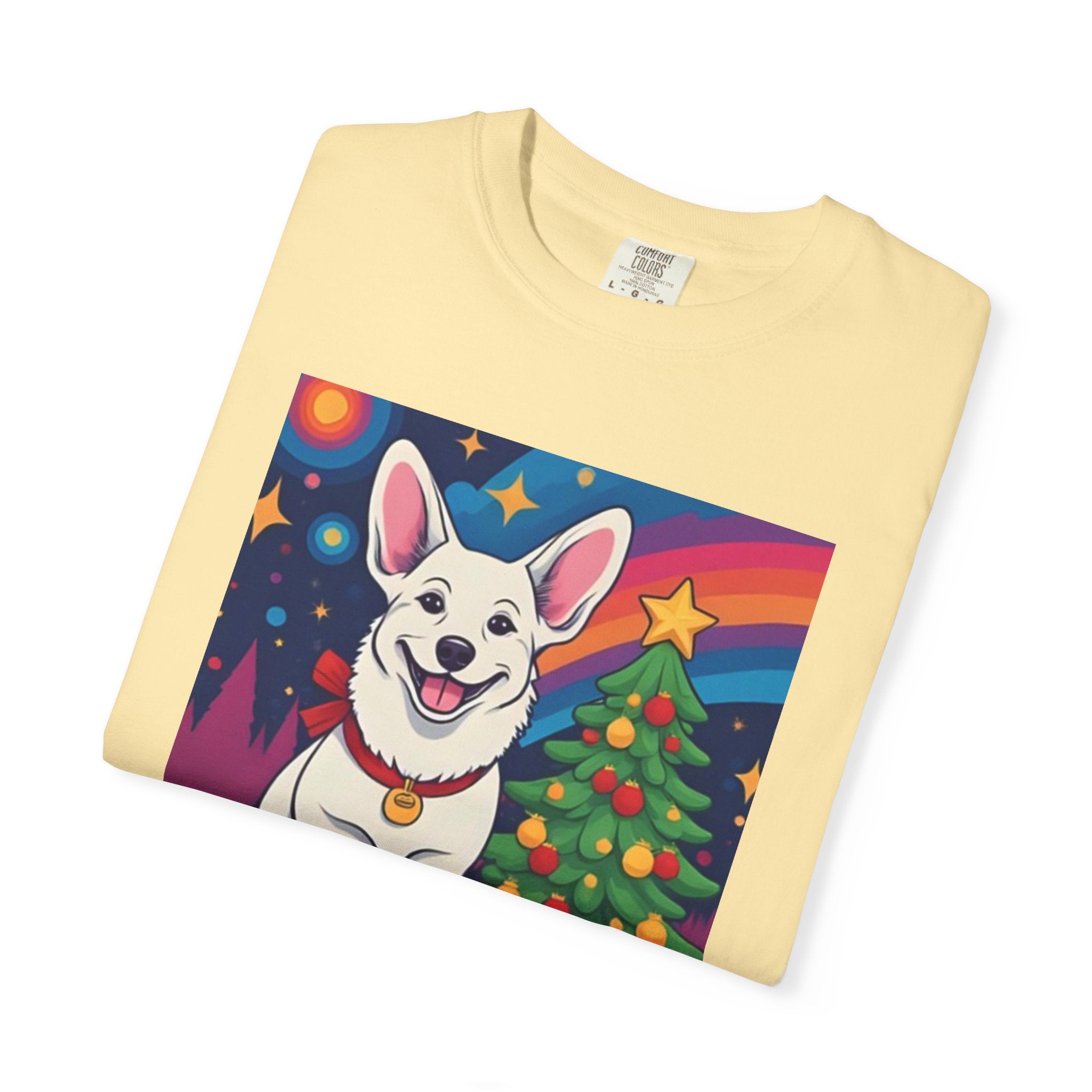White Corgi Holiday Unisex Garment-Dyed T-shirt
