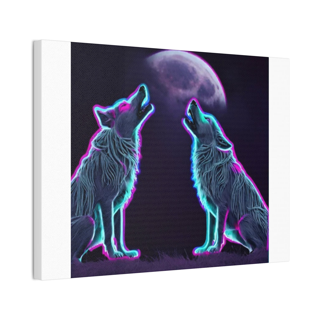 Neon Wolves Howling Canvas Stretched, 0.75"