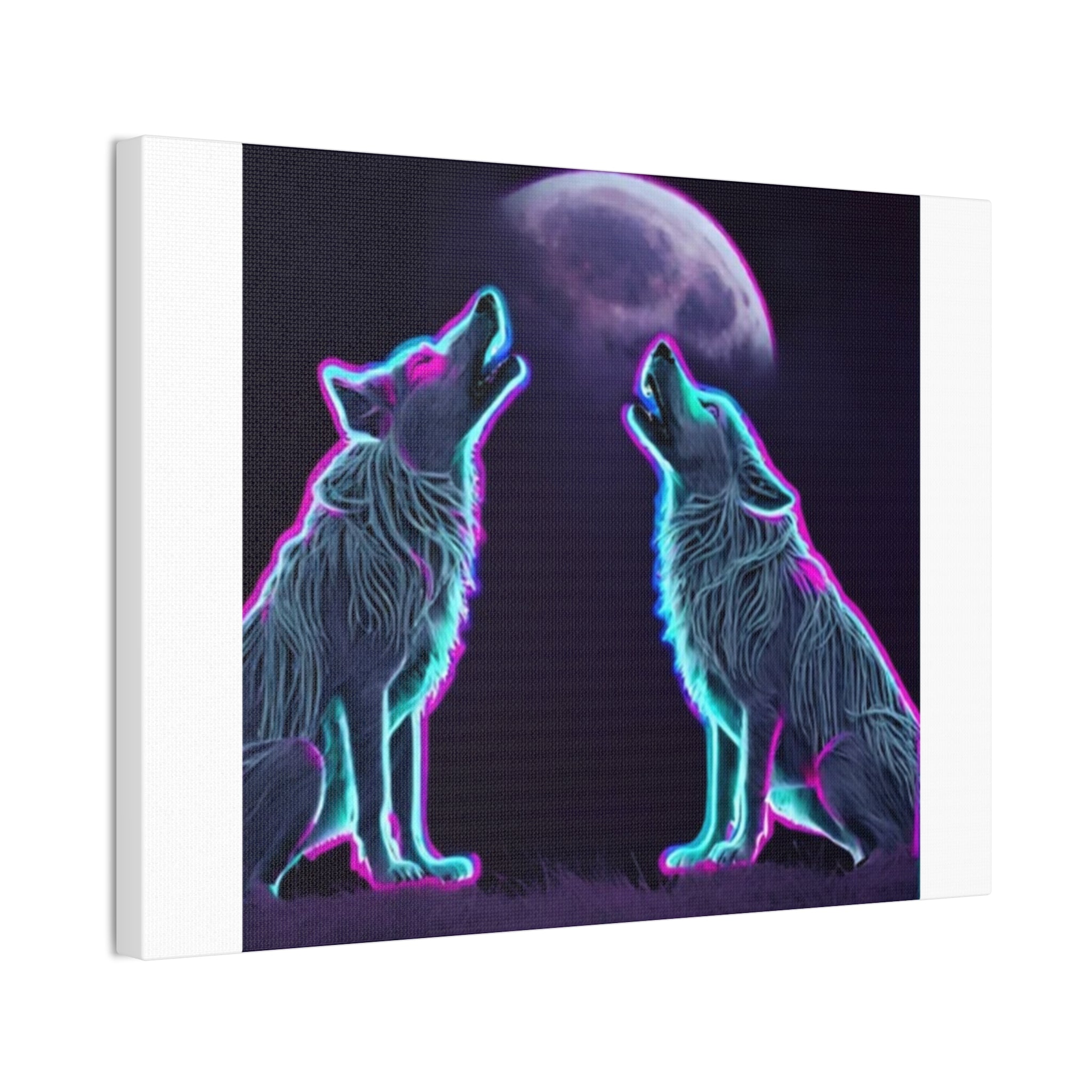 Neon Wolves Howling Canvas Stretched, 0.75"
