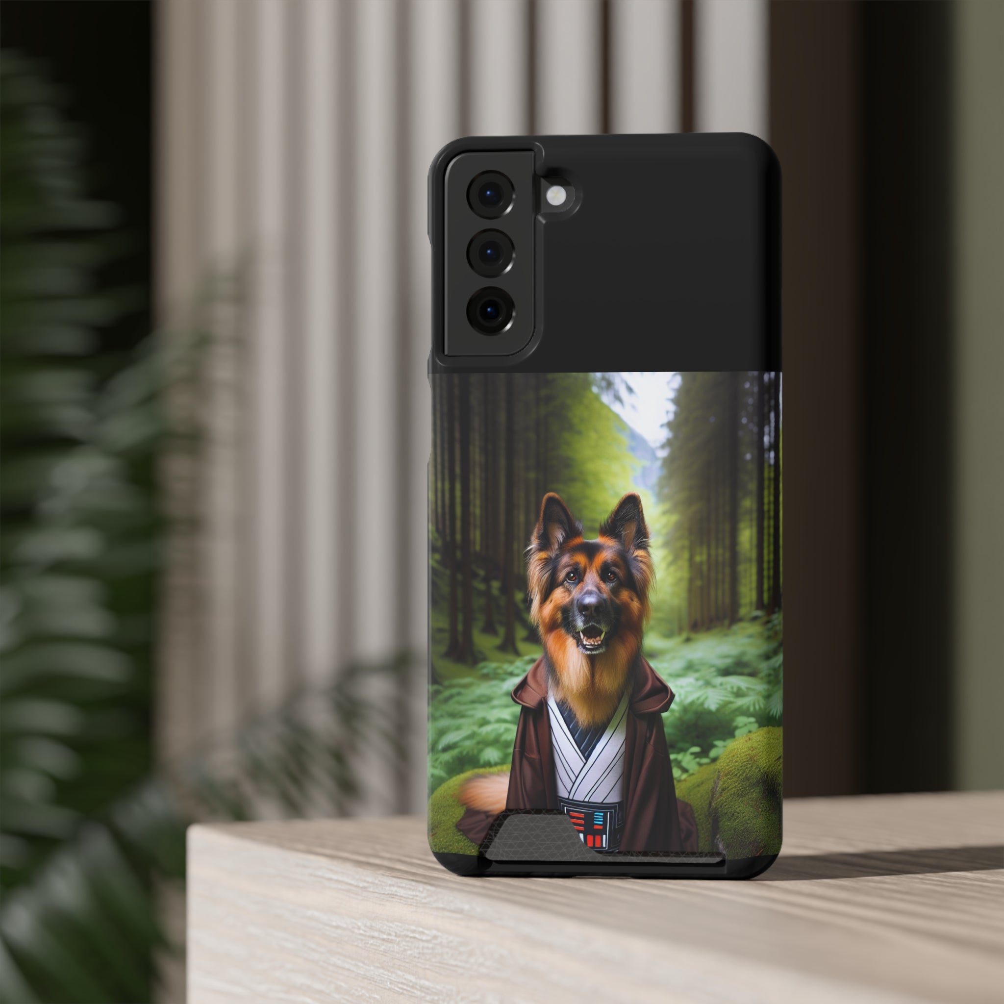 German Shepherd Forest Night Phone Case with Card Holder