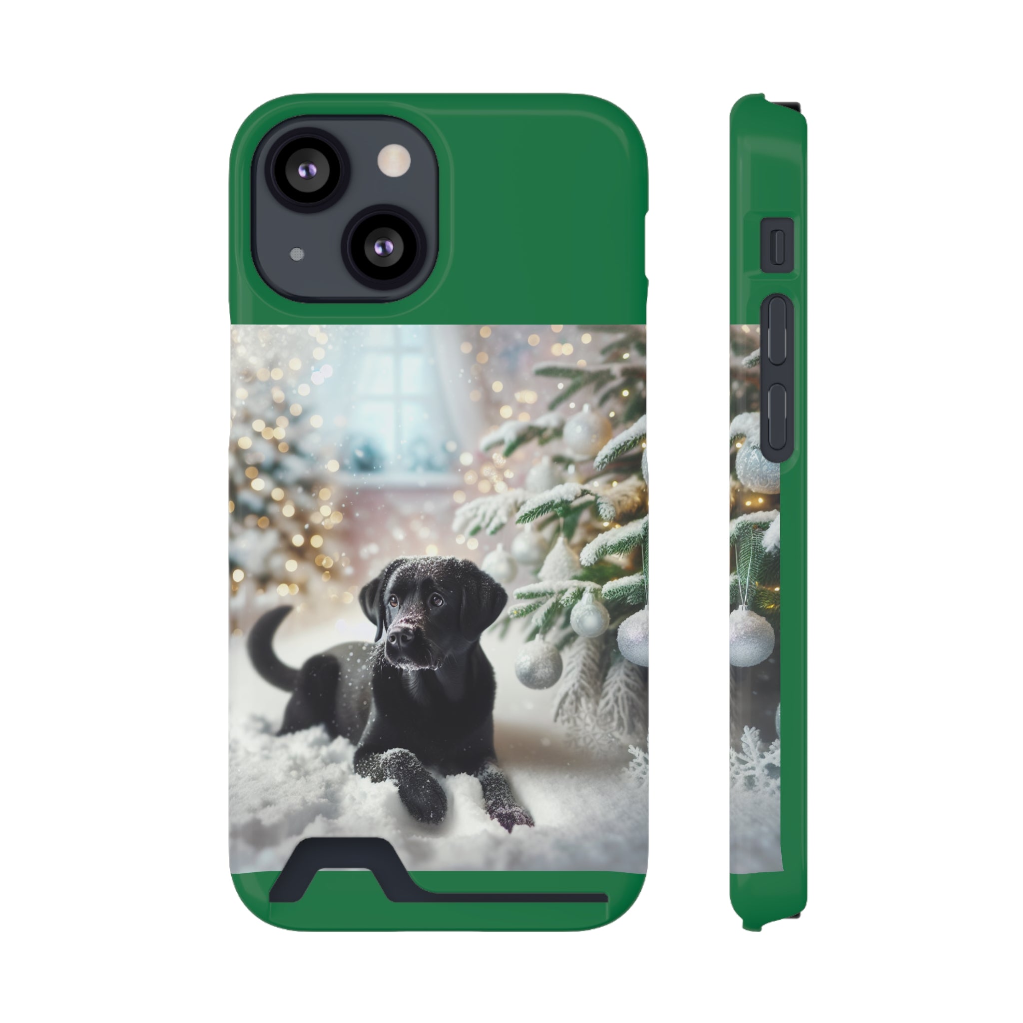 Black Lab Holiday Phone Case with Card Holder