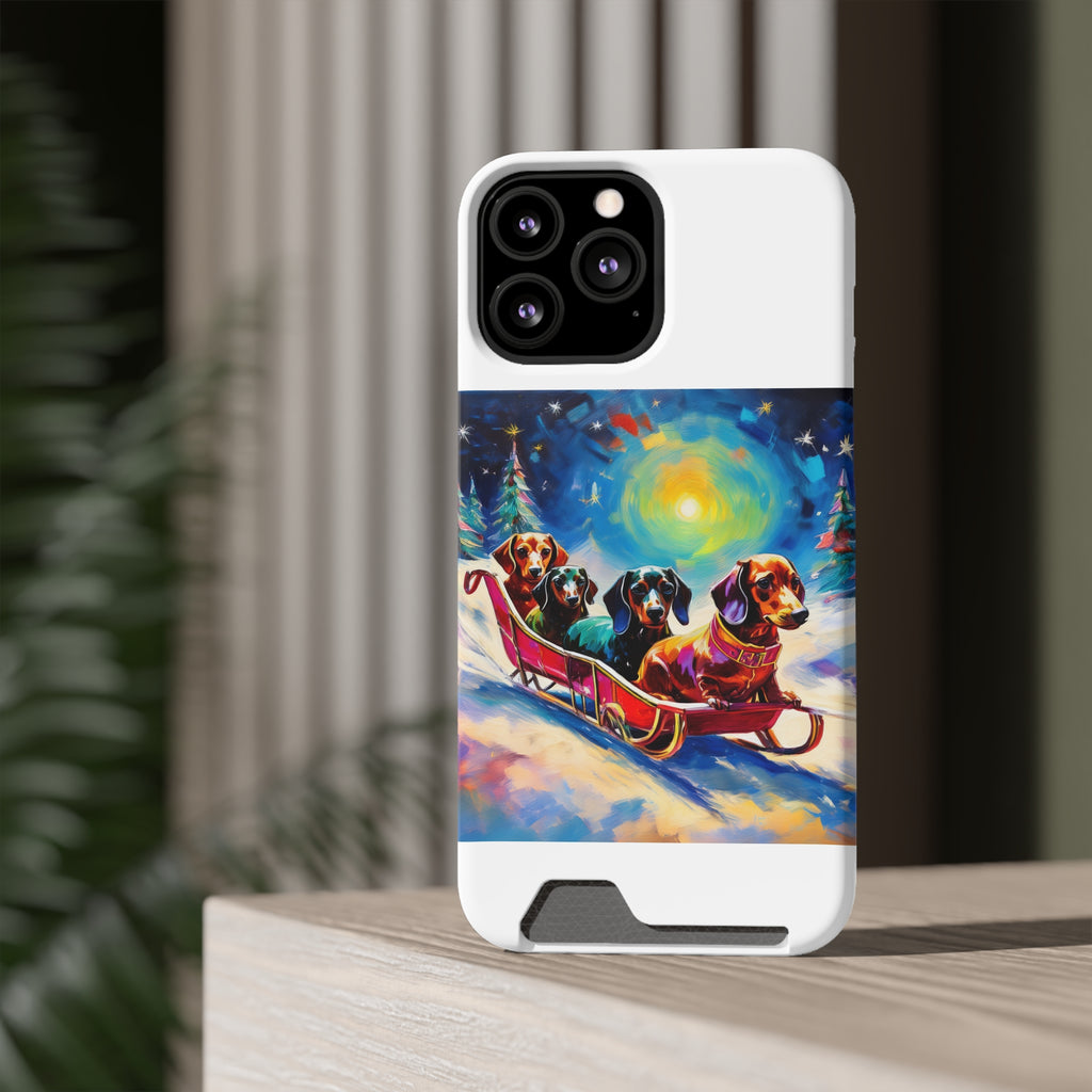 Dachshund Night Sleighride Phone Case with Card Holder