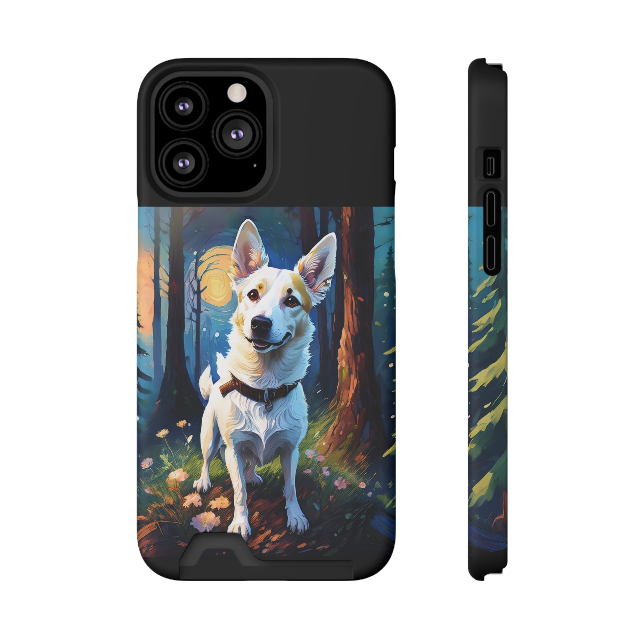 White/Tan Dog Forest Walk Phone Case with Card Holder