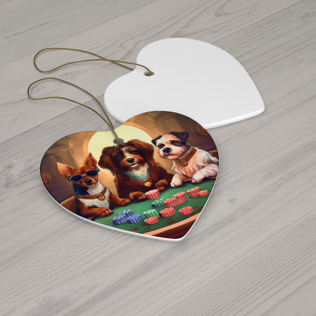 Puppy Poker Ceramic Ornament