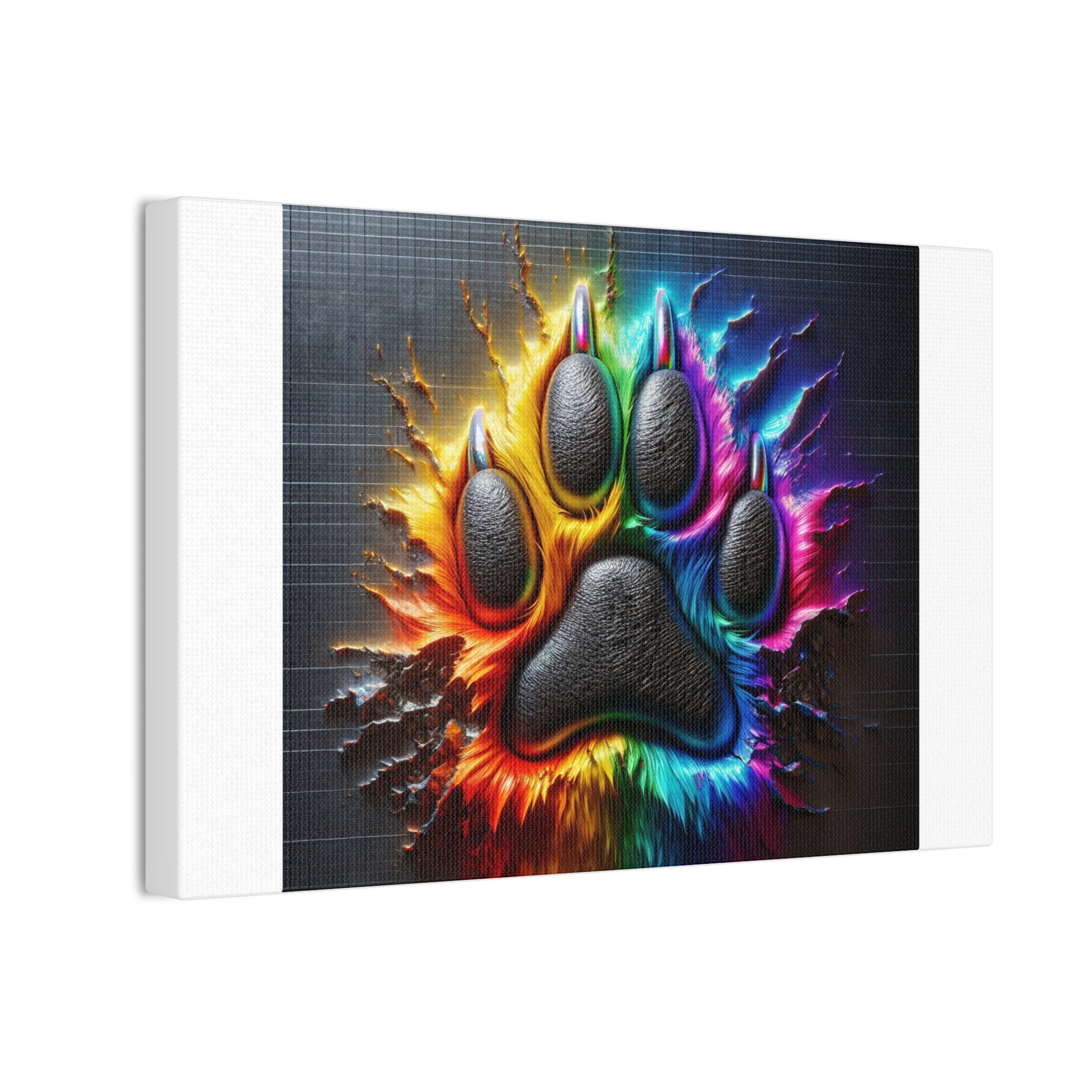 Electric Rainbow Dog Paw Canvas Stretched, 0.75"