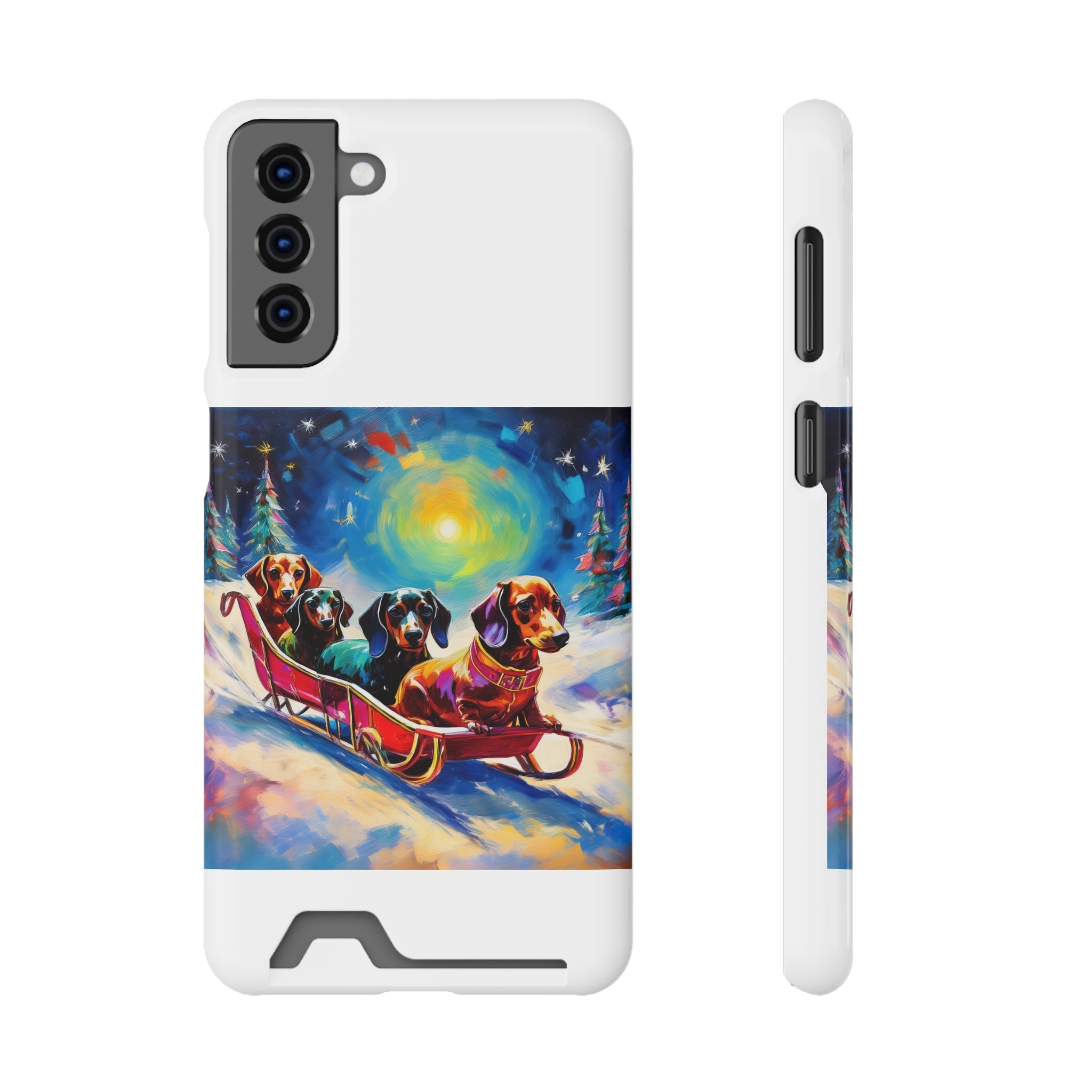 Dachshund Night Sleighride Phone Case with Card Holder