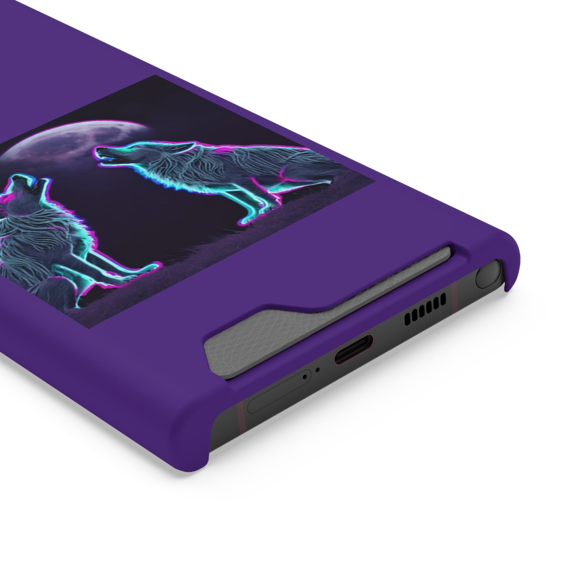 Neon Wolves Howling Phone Case with Card Holder