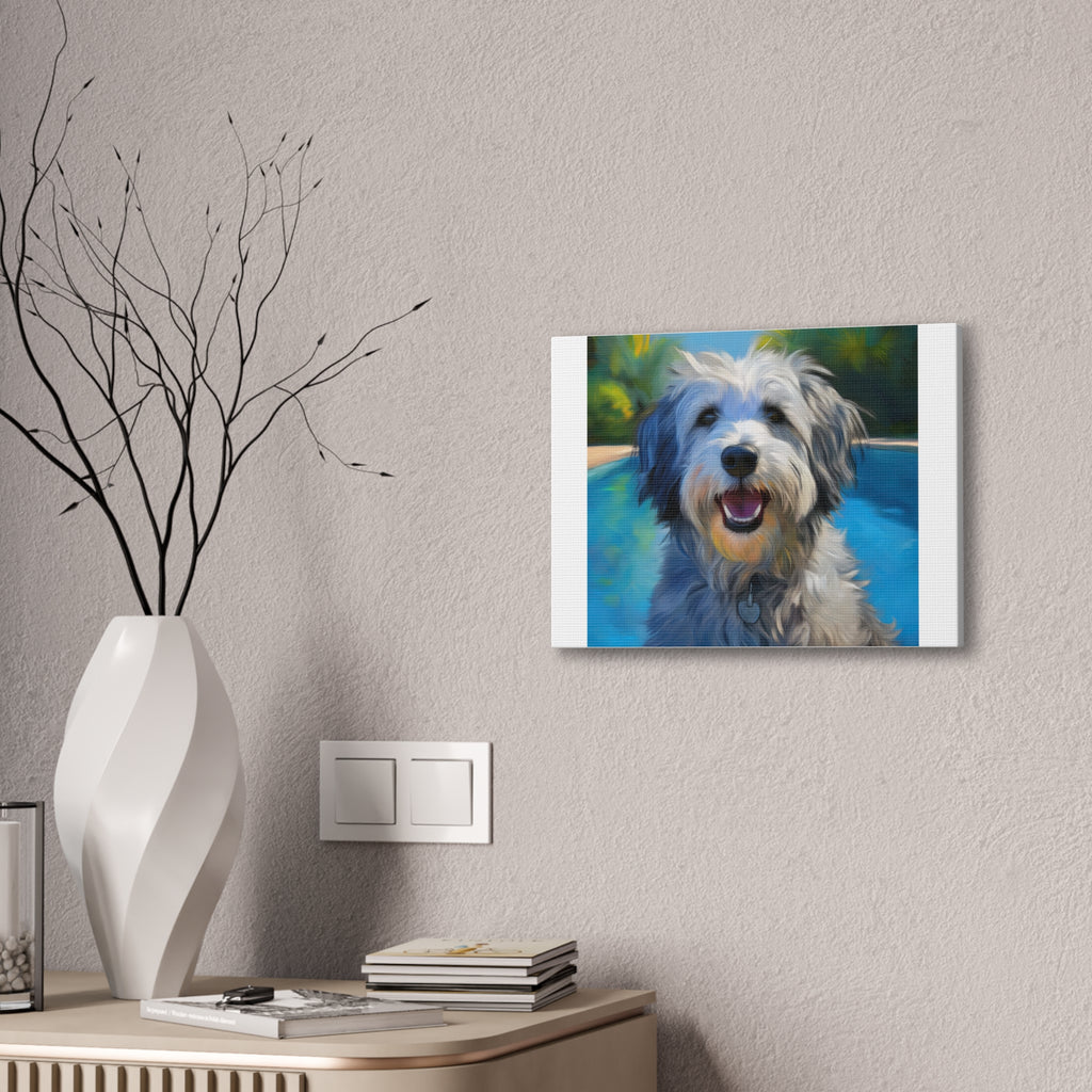 Grey Shaggy Dog Poolside Canvas Stretched, 0.75"