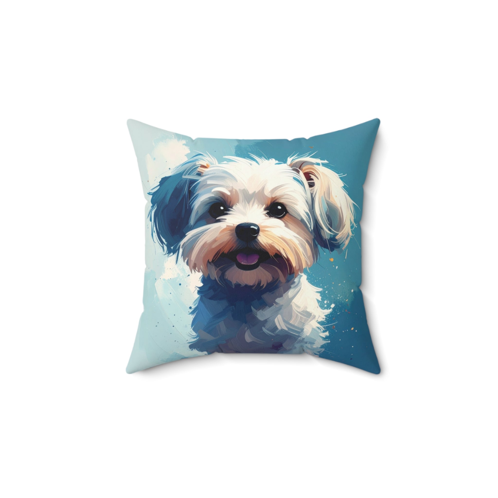White Frost Yorkie Polyester Square Pillow