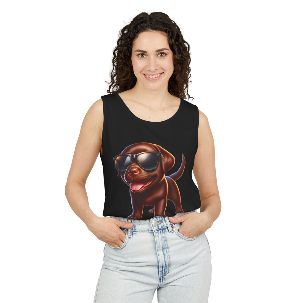 Chocolate Lab w/ sunglasses Unisex Tank Top