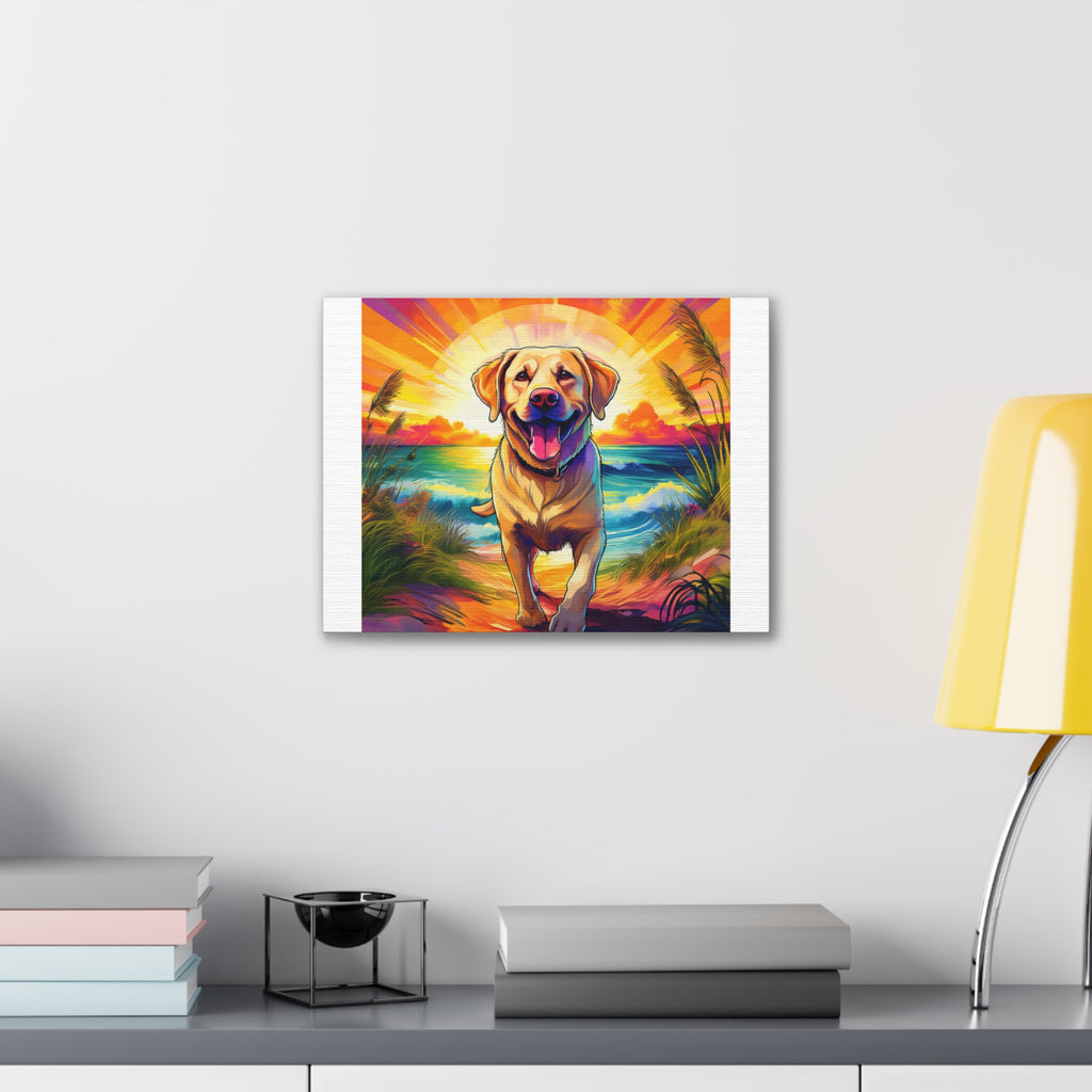 Yellow Lab Sunset Beach Canvas Stretched, 0.75"