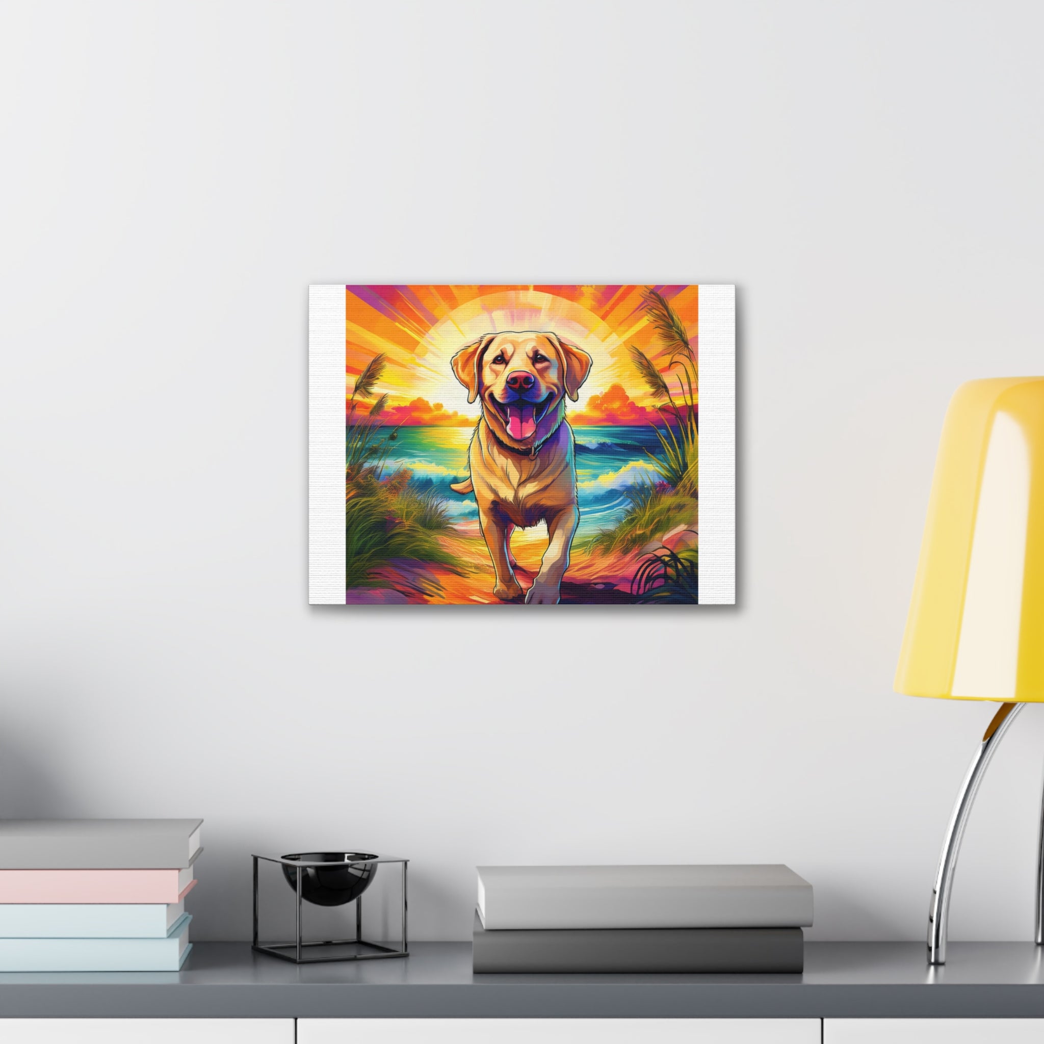 Yellow Lab Sunset Beach Canvas Stretched, 0.75"