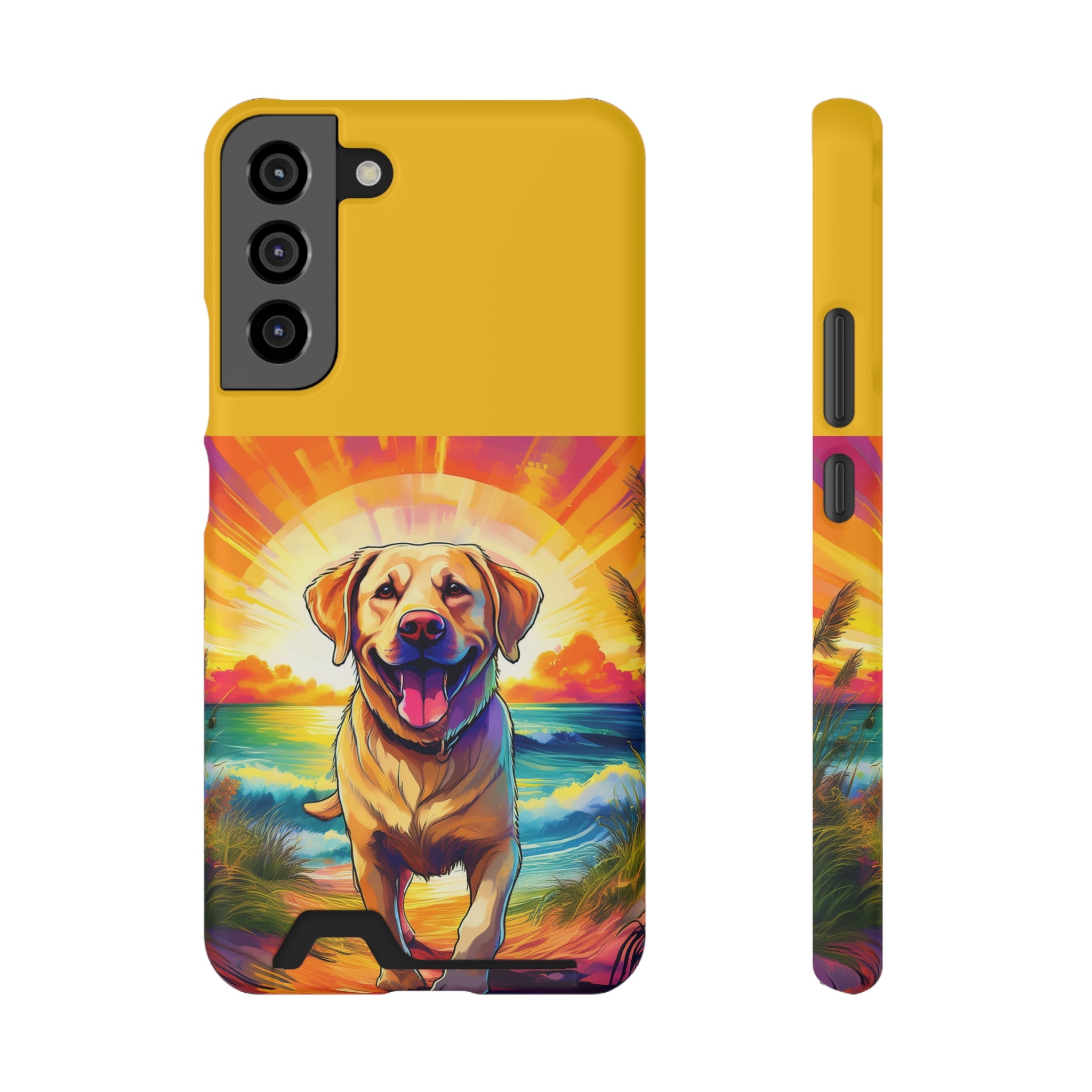 Yellow Lab Sunset Beach Phone Case with Card Holder